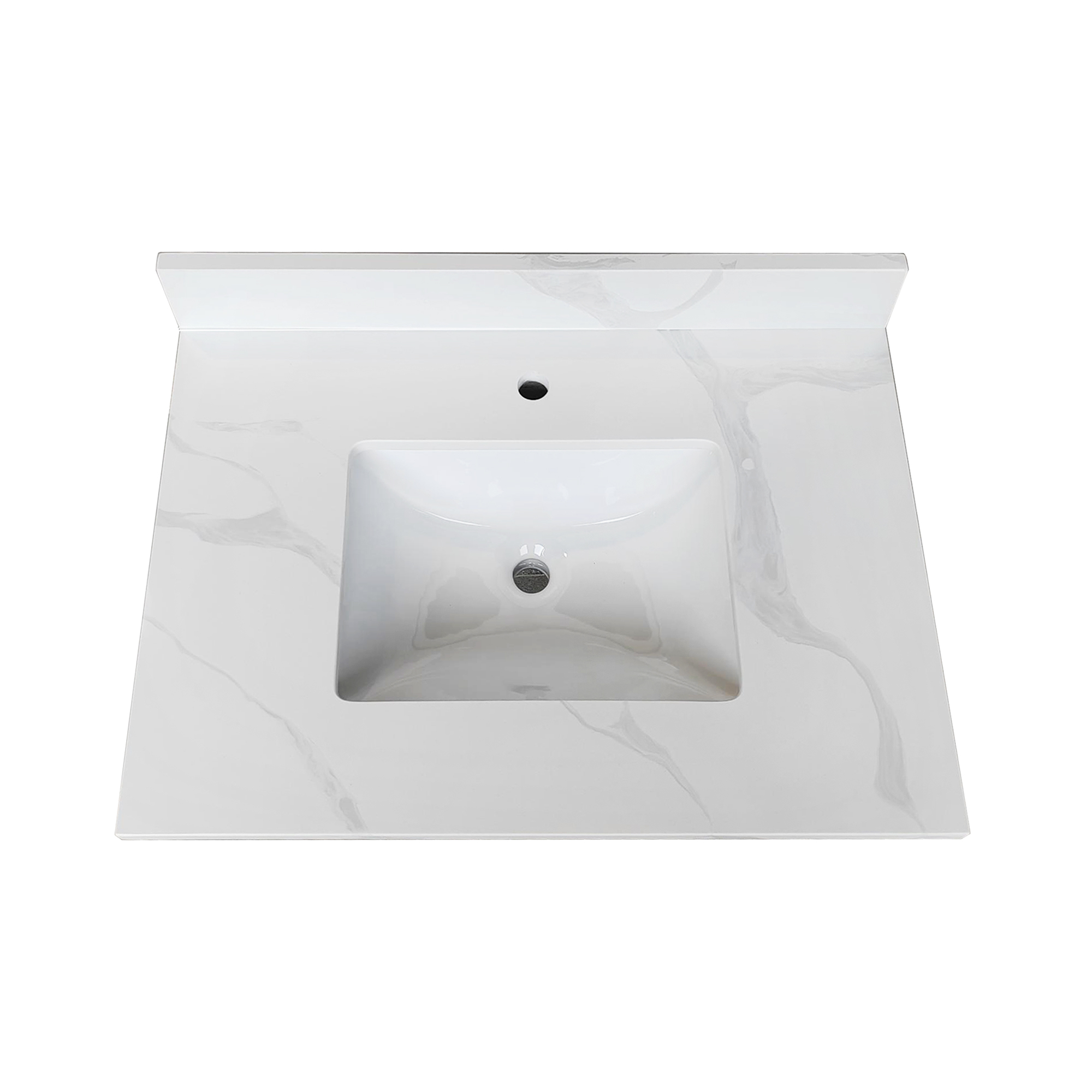31-Inch Carrara White Quartz Bathroom Vanity Top with Undermount Sink, Pre-Drilled Faucet Hole & 4" Backsplash