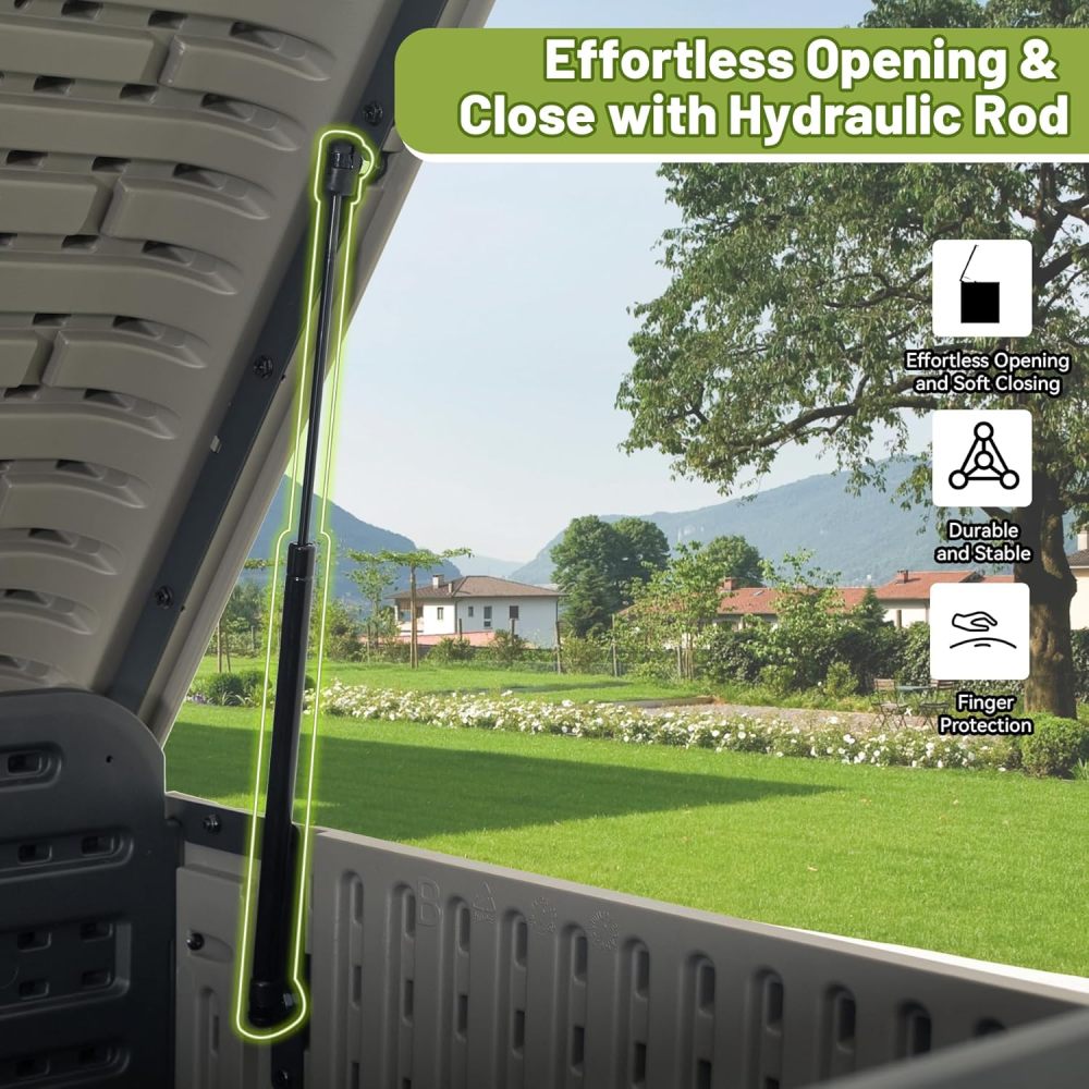 160 Gallon Large Resin Deck Box, Heavy-Duty Waterproof Outdoor Storage Chest with Hydraulic Lift & Lockable Lid for Patio Furniture, Pool Supplies & Garden Tools