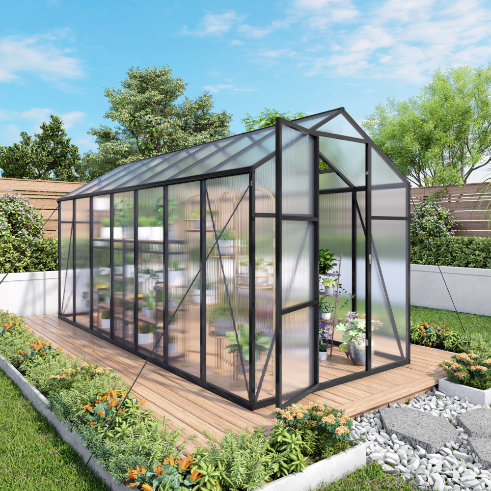6x14FT Walk-in Outdoor Greenhouse - Heavy Duty Polycarbonate Garden House with UV Protection, Adjustable Vents & Lockable Door for Backyard Planting