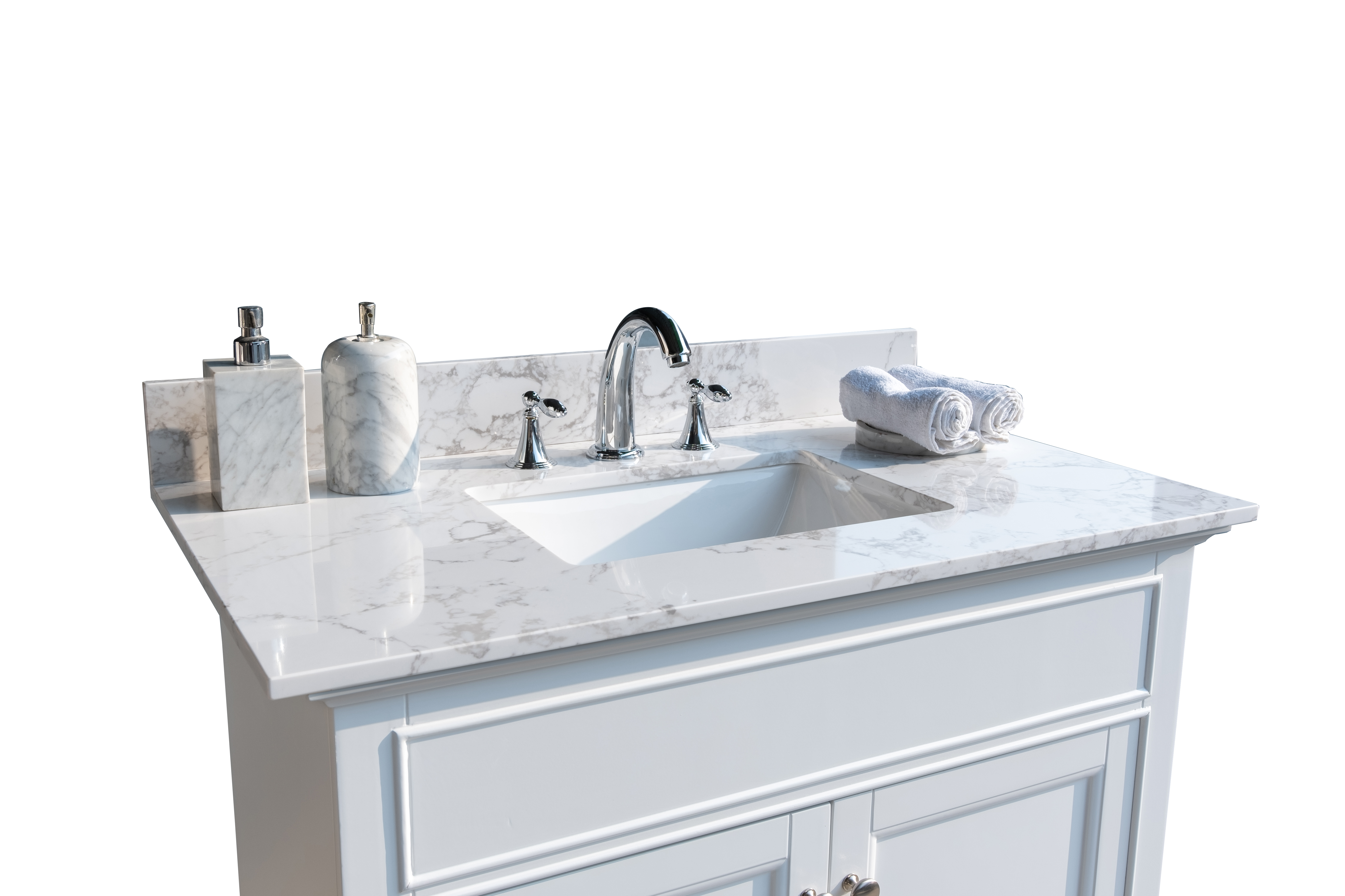 Montary 37" Carrara White Engineered Stone Bathroom Vanity Top with Undermount Sink and Backsplash