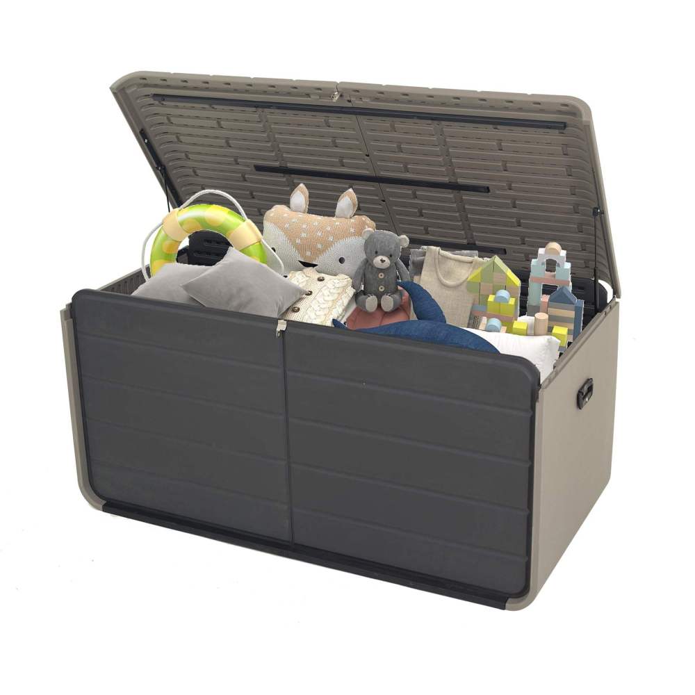 160 Gallon Large Resin Deck Box, Heavy-Duty Waterproof Outdoor Storage Chest with Hydraulic Lift & Lockable Lid for Patio Furniture, Pool Supplies & Garden Tools