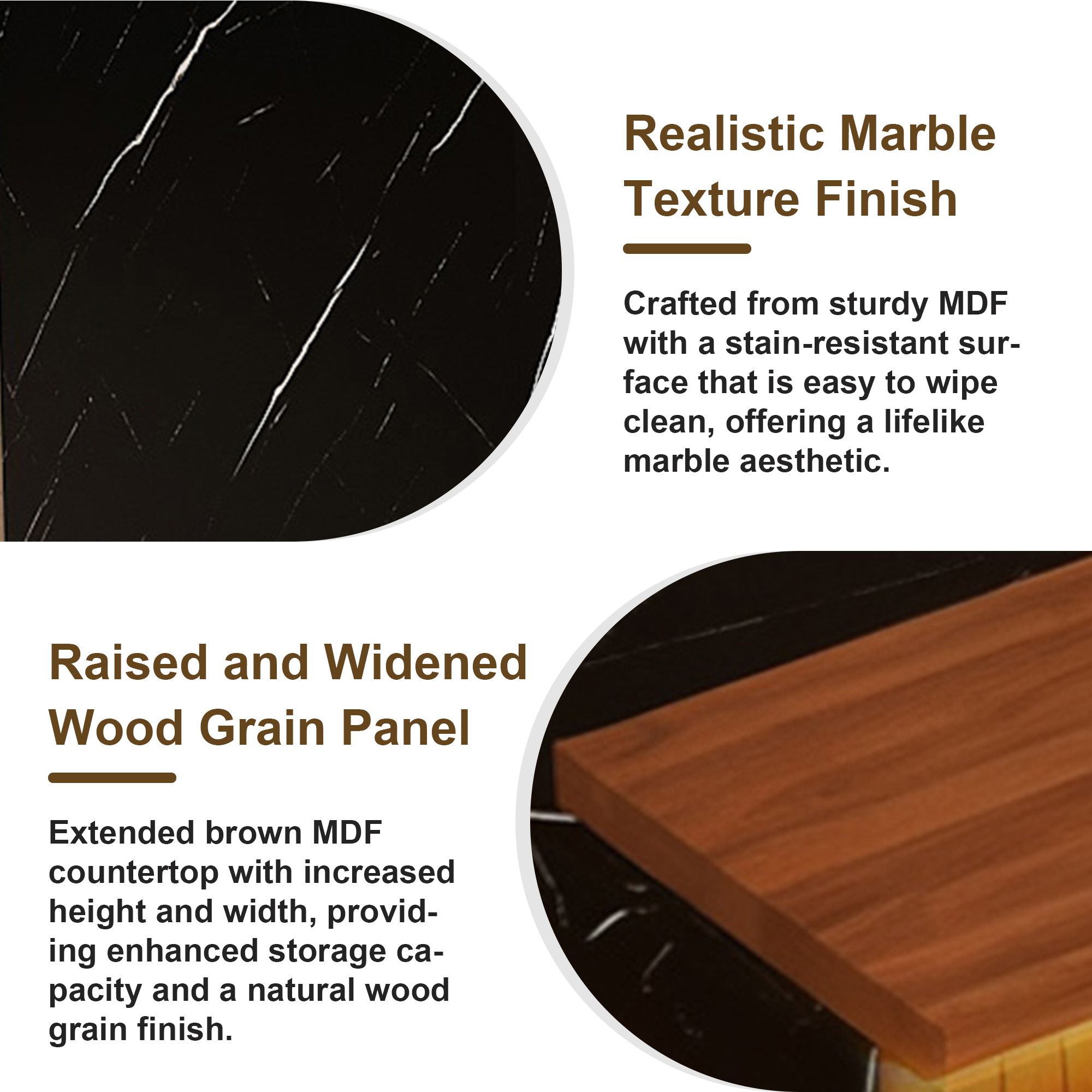 63" Modern Kitchen Island Set with LED Lighting & Marble Look - Walnut/Black Dining Table with 4 Gray Bar Stools