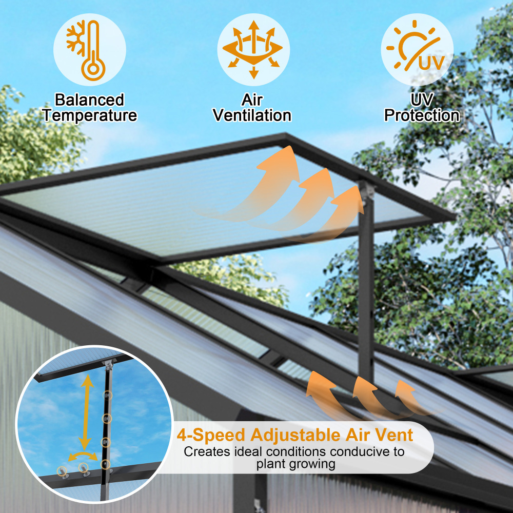 6x14FT Walk-in Outdoor Greenhouse - Heavy Duty Polycarbonate Garden House with UV Protection, Adjustable Vents & Lockable Door for Backyard Planting