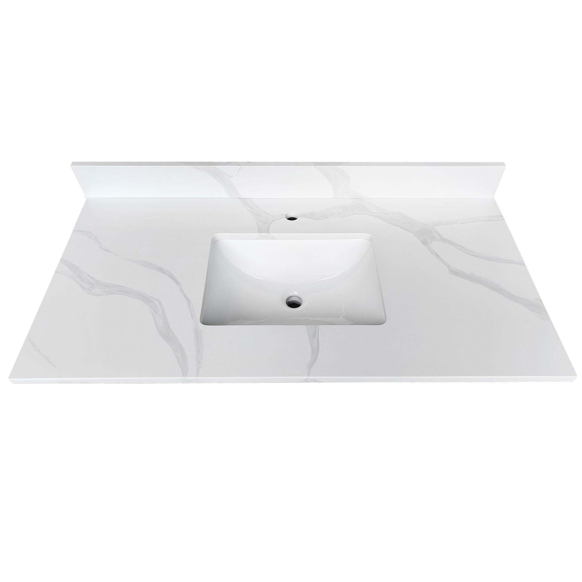 43" Carrara White Quartz Bathroom Vanity Top with Undermount Sink, 4" Backsplash & Pre-Drilled Faucet Hole