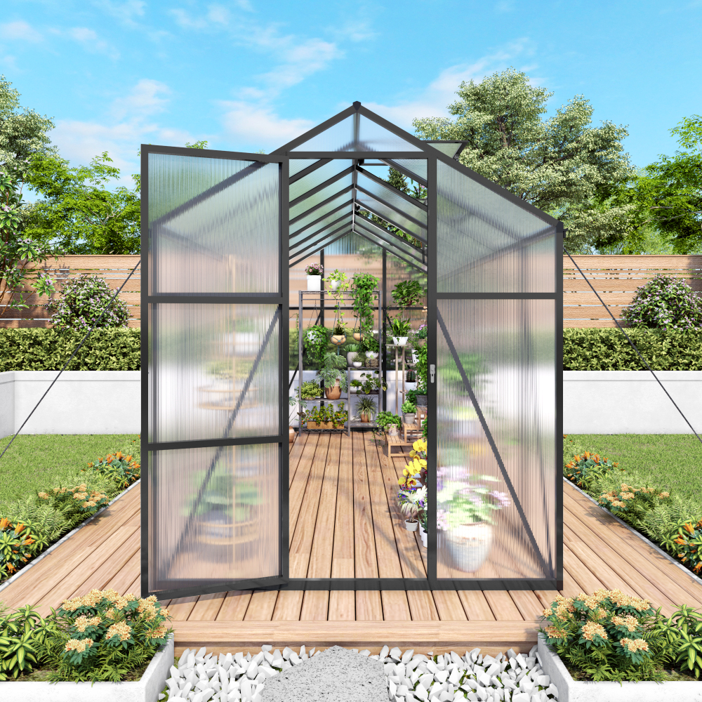 6x14FT Walk-in Outdoor Greenhouse - Heavy Duty Polycarbonate Garden House with UV Protection, Adjustable Vents & Lockable Door for Backyard Planting