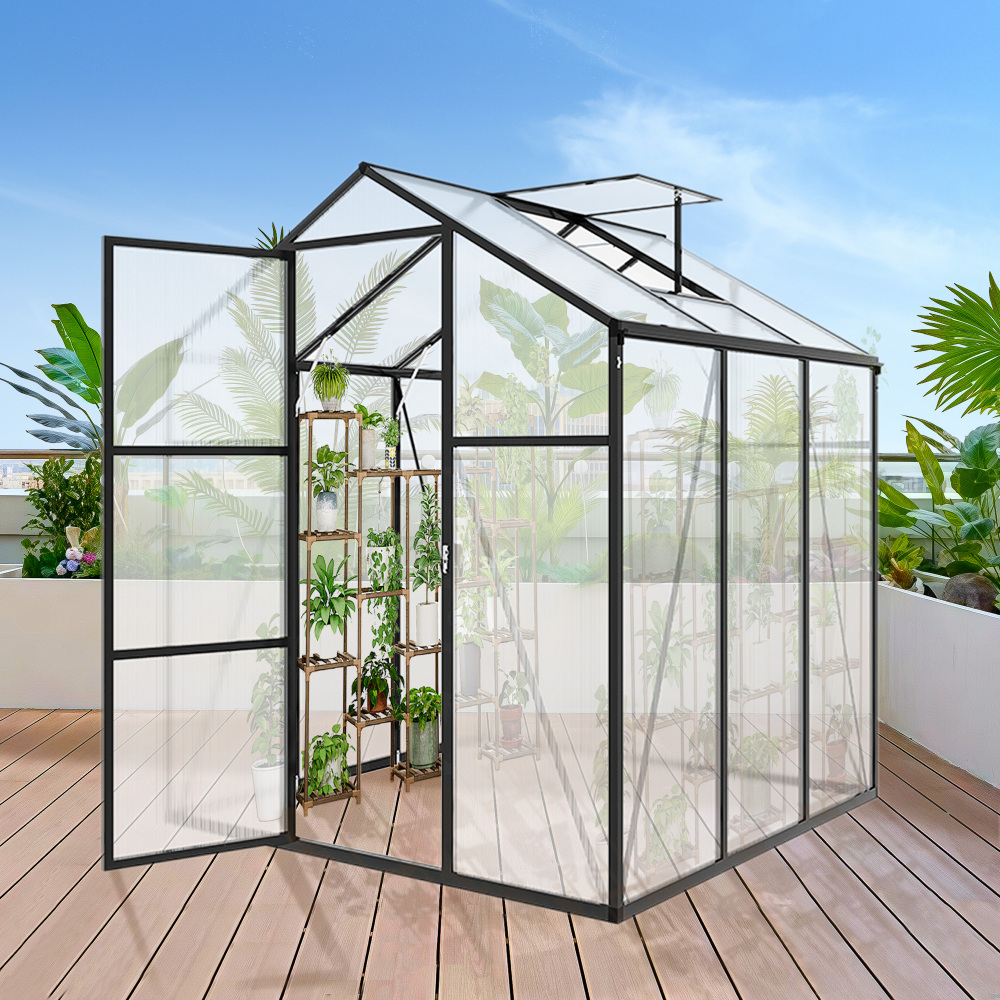 6x6FT Walk-in Outdoor Greenhouse - Heavy Duty Aluminum Frame Polycarbonate Garden House with Adjustable Vents & UV Protection for Backyard