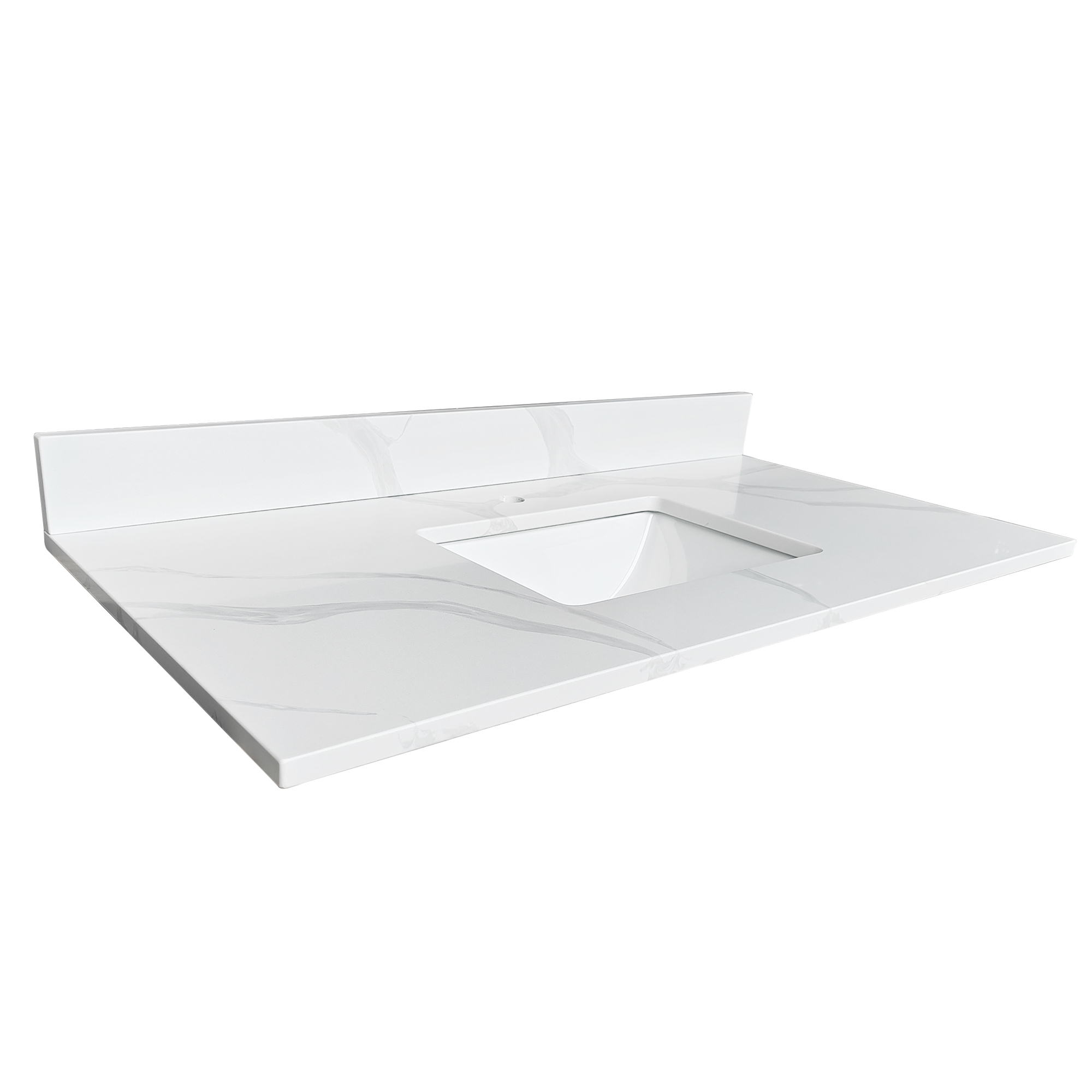 43" Carrara White Quartz Bathroom Vanity Top with Undermount Sink, 4" Backsplash & Pre-Drilled Faucet Hole