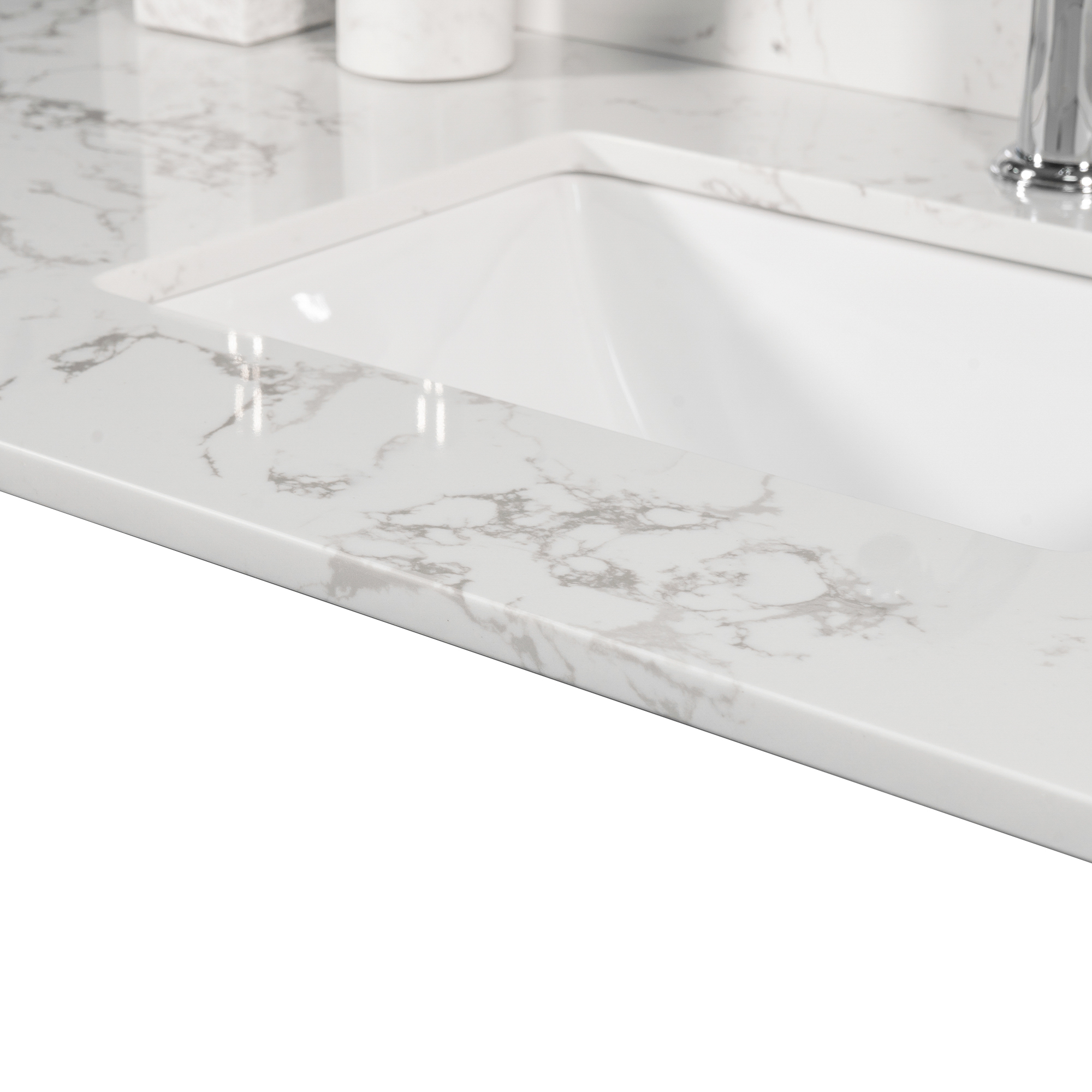 Montary 43" White Marble Bathroom Vanity Top with Undermount Sink and Backsplash - Engineered Stone Countertop for Modern Bathrooms