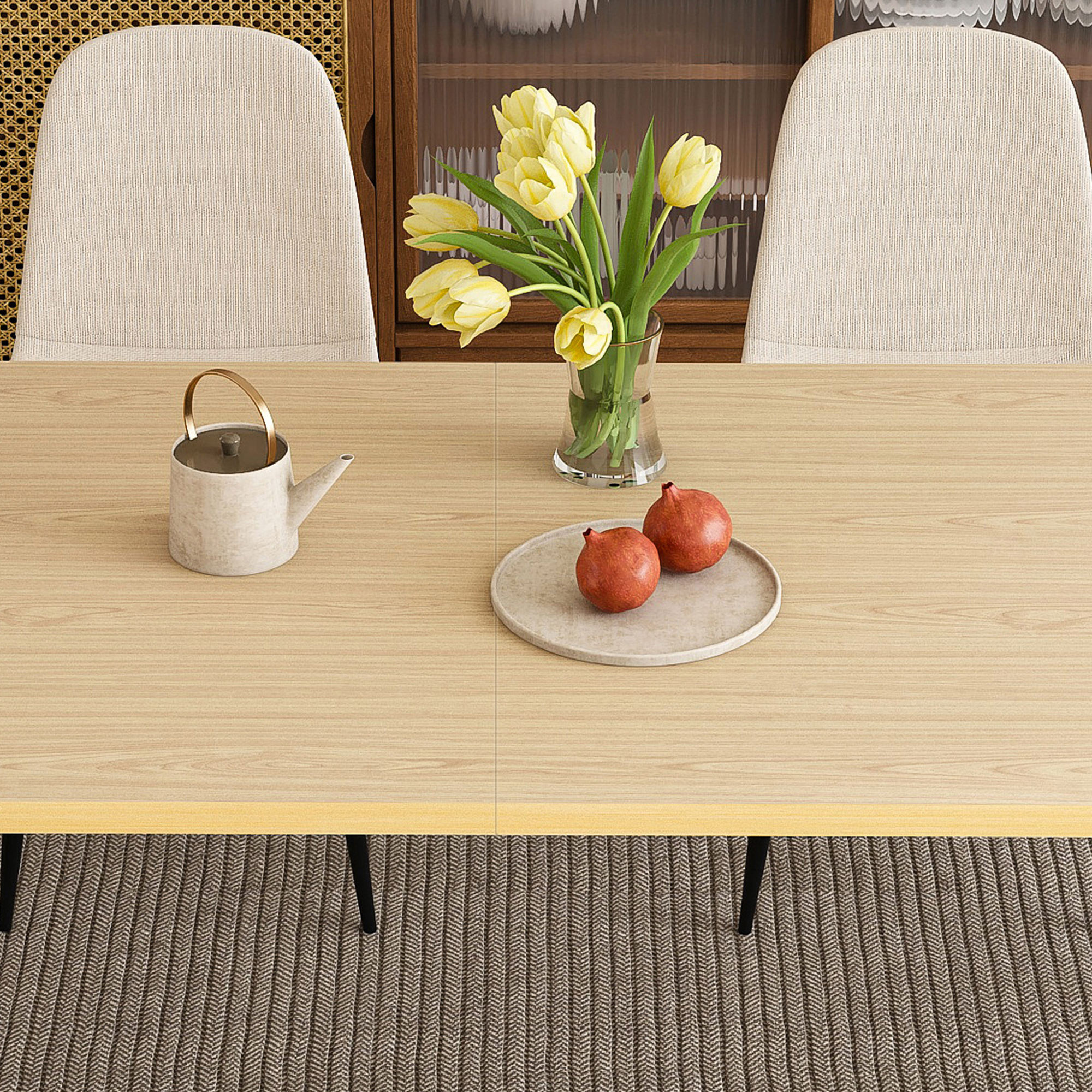 63-Inch Farmhouse Industrial Dining Table Set with 4 Beige Chairs, Rust-Resistant Iron Legs & Rectangular Kitchen Table for Dining Room