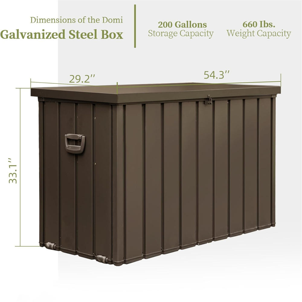 200 Gallon Outdoor Storage Deck Box - Waterproof Galvanized Steel Patio Bin for Cushions & Garden Tools