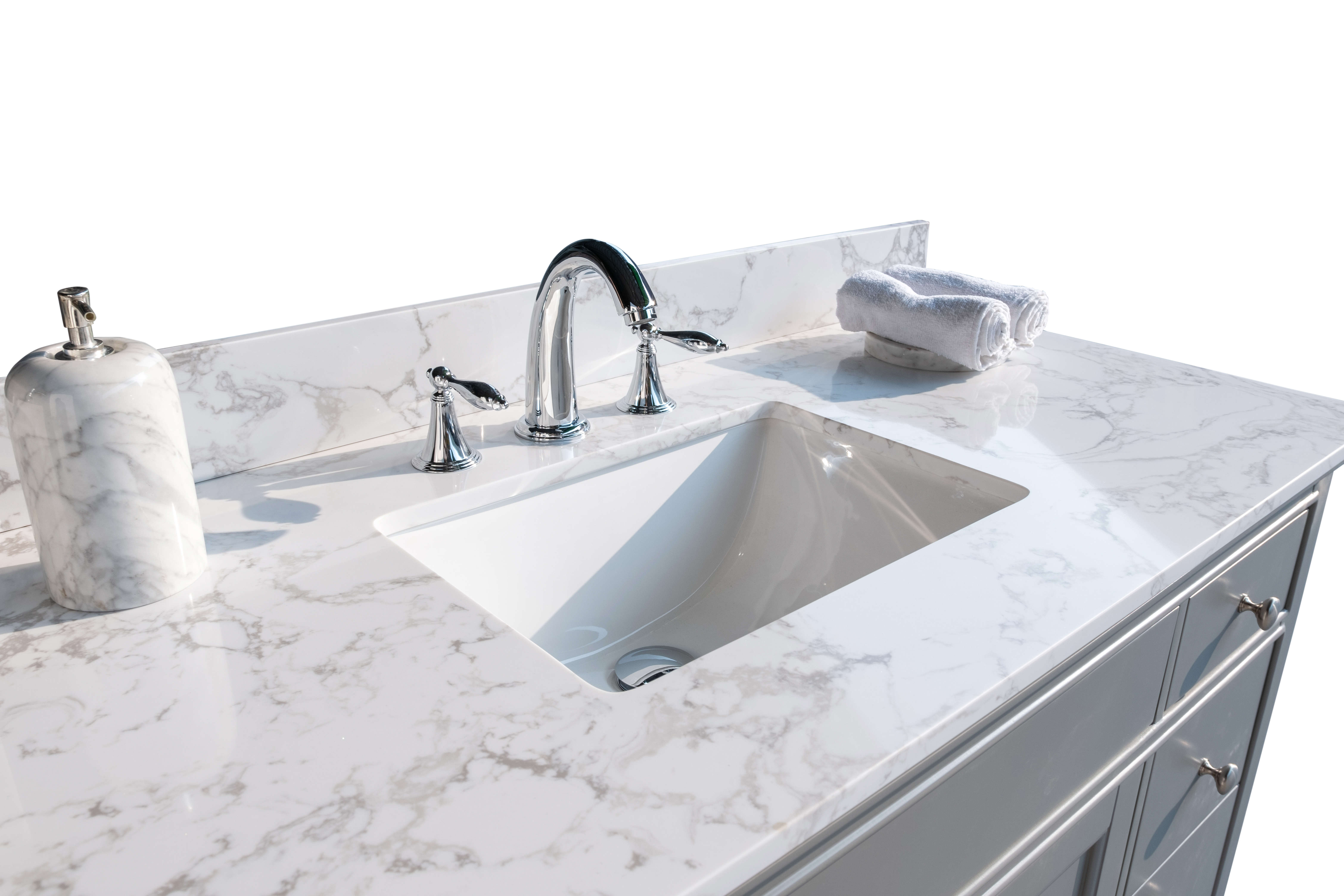 Montary Carrara White Engineered Stone Vanity Top Side Backsplash - Elegant Marble Look Bathroom Accent