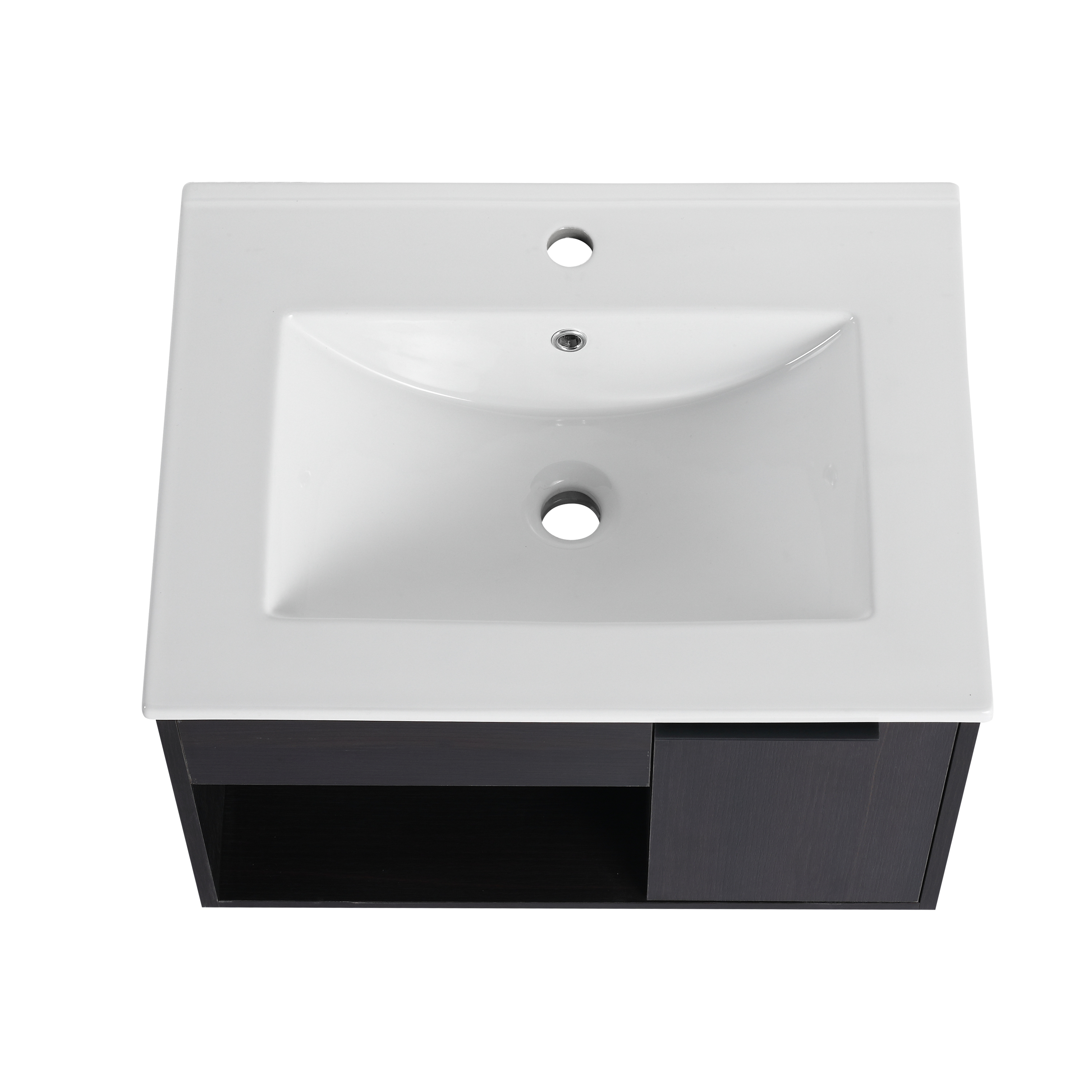 24" Wall-Mounted Floating Bathroom Vanity with Ceramic Sink - Modern Dark Oak Engineered Wood Cabinet, Space-Saving Design for Small Bathrooms