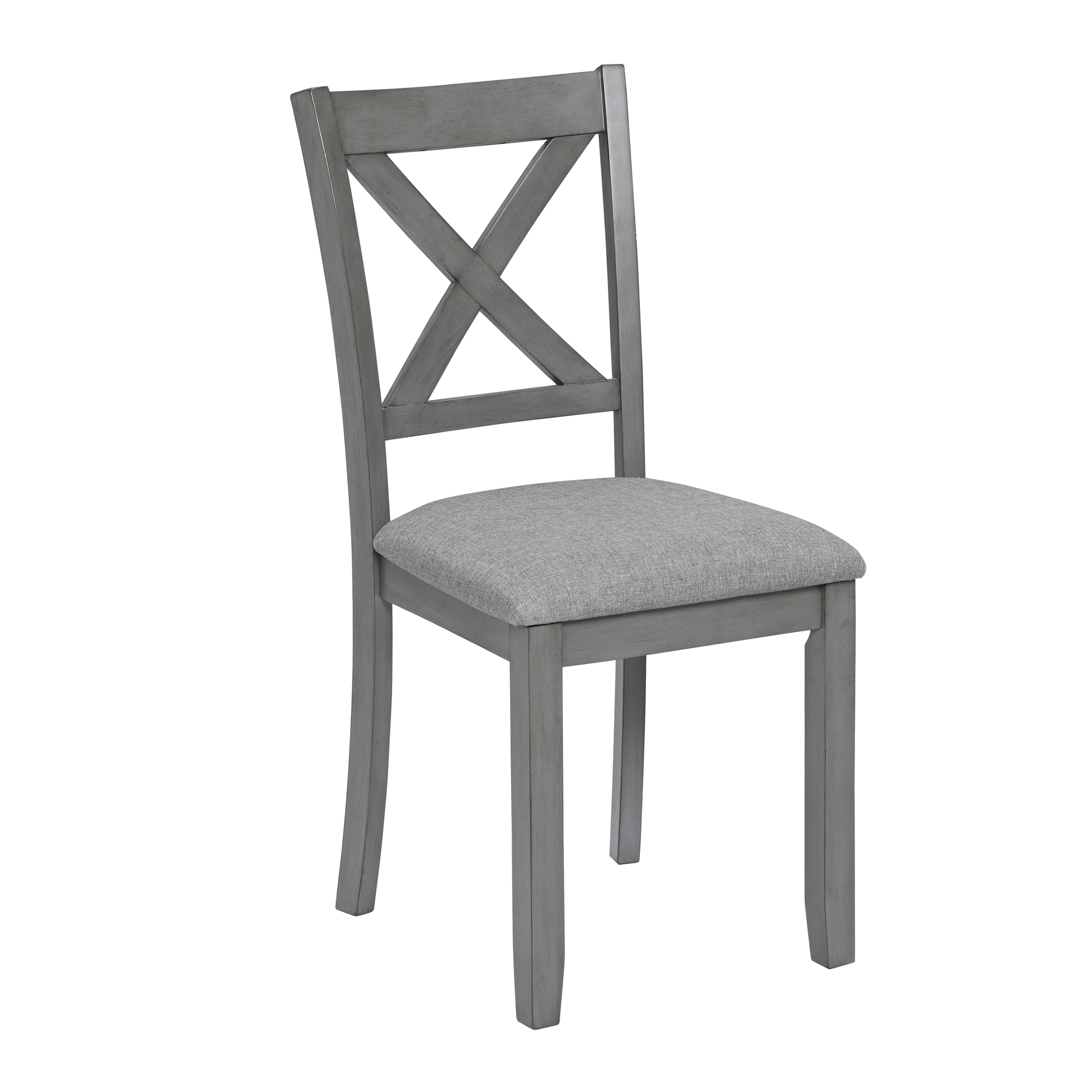 7-Piece Solid Wood Dining Set, Modern Grey Kitchen Table with 6 Upholstered X-Back Chairs