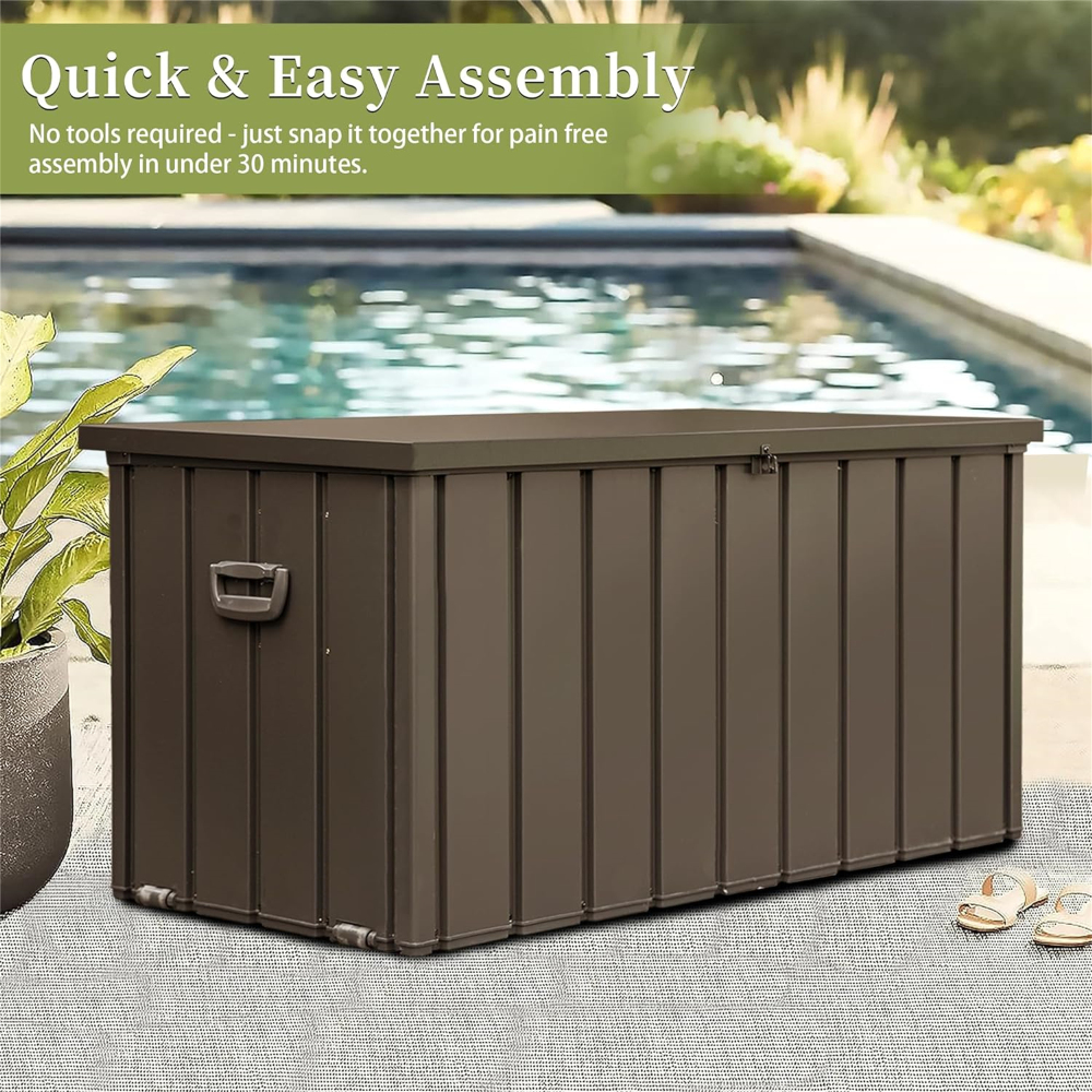 200 Gallon Outdoor Storage Deck Box - Waterproof Galvanized Steel Patio Bin for Cushions & Garden Tools