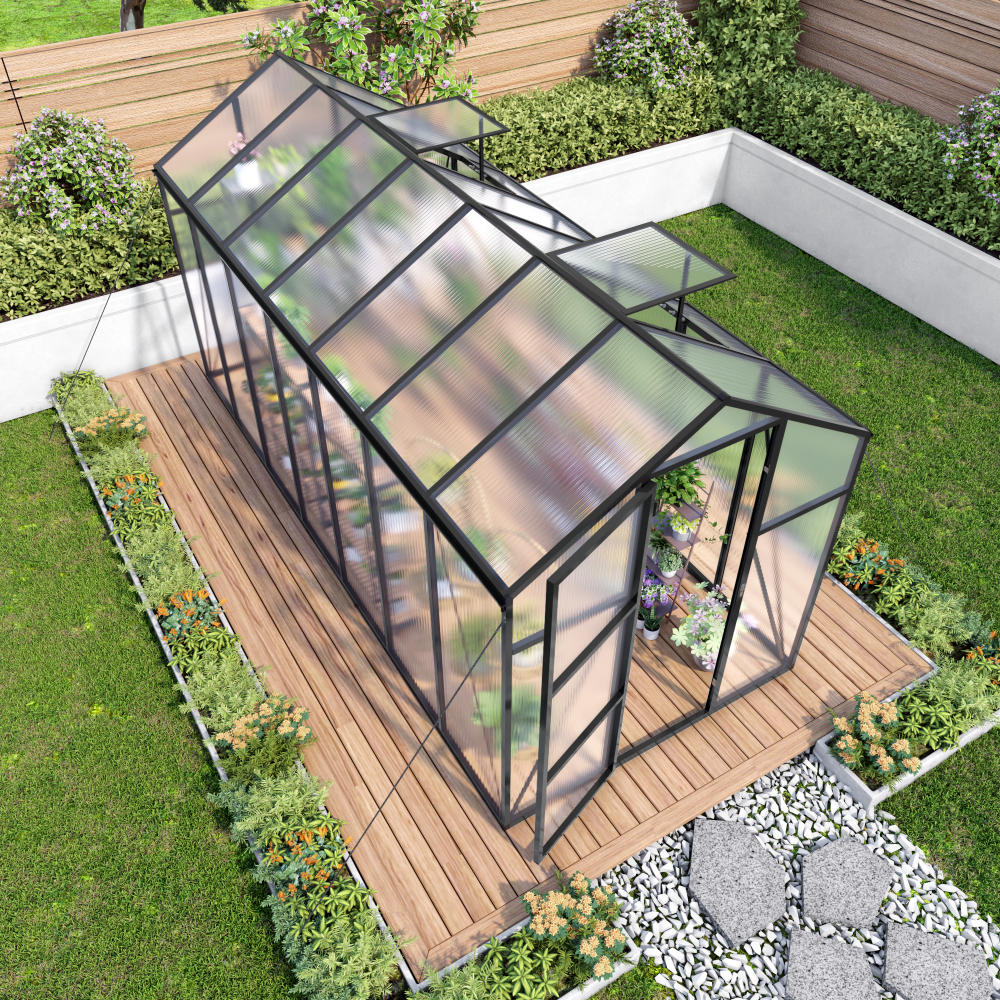 6x14FT Walk-in Outdoor Greenhouse - Heavy Duty Polycarbonate Garden House with UV Protection, Adjustable Vents & Lockable Door for Backyard Planting