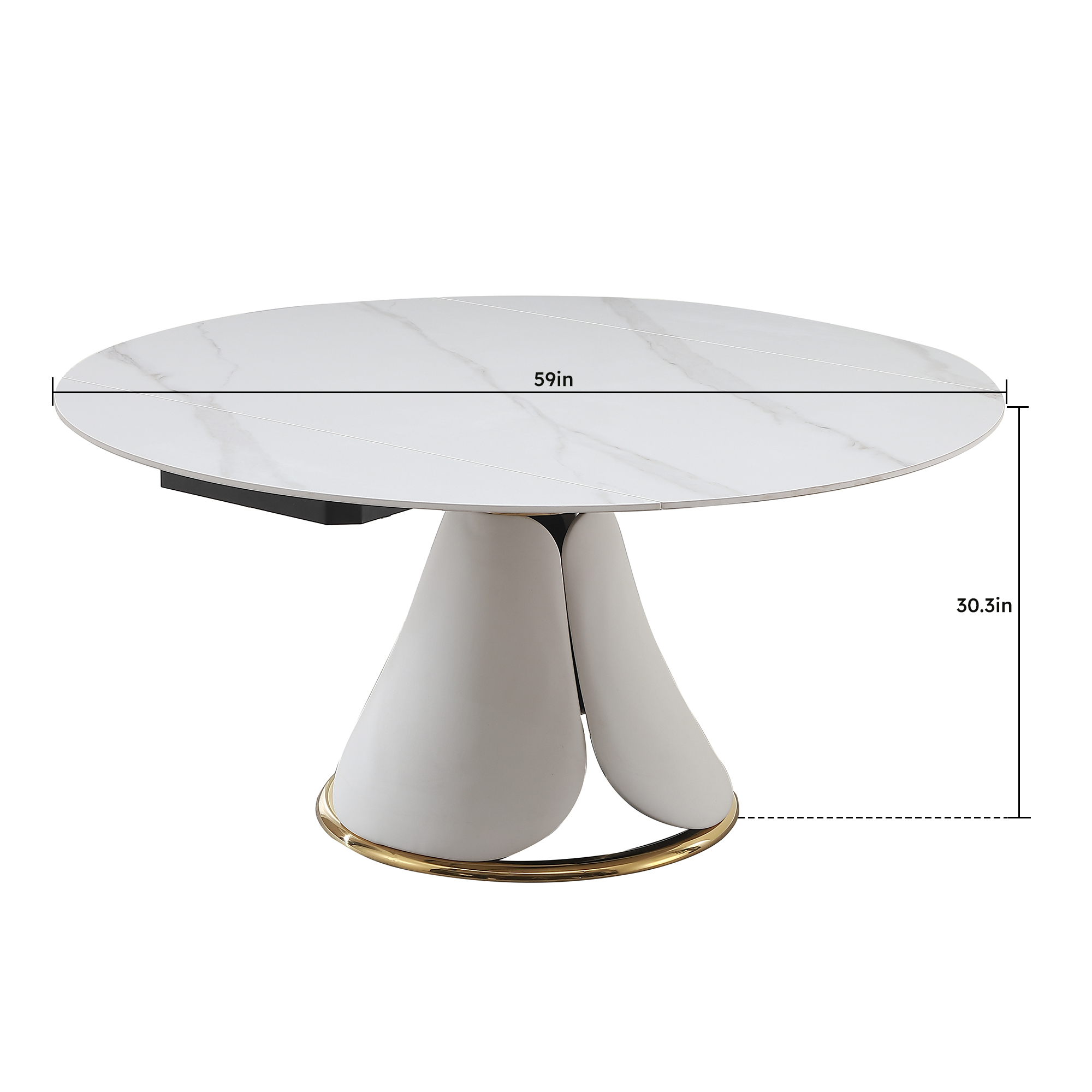 Modern Extendable Sintered Stone Dining Table Set with 8 Upholstered Chairs - White Marble Finish Round Kitchen Furniture