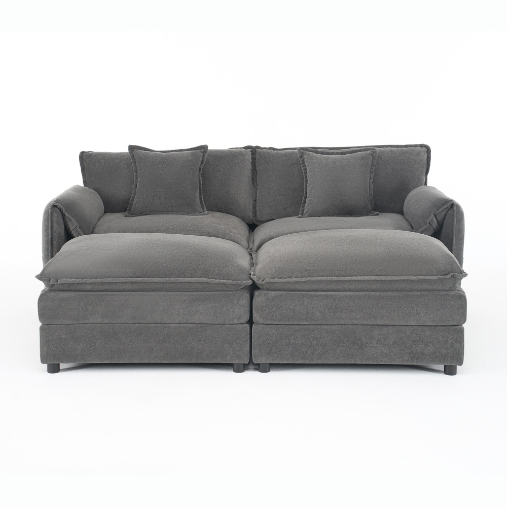 Grey Chenille Modular Sectional Sofa with 2 Ottomans - Deep Seat Cloud Couch for Living Room & Apartment