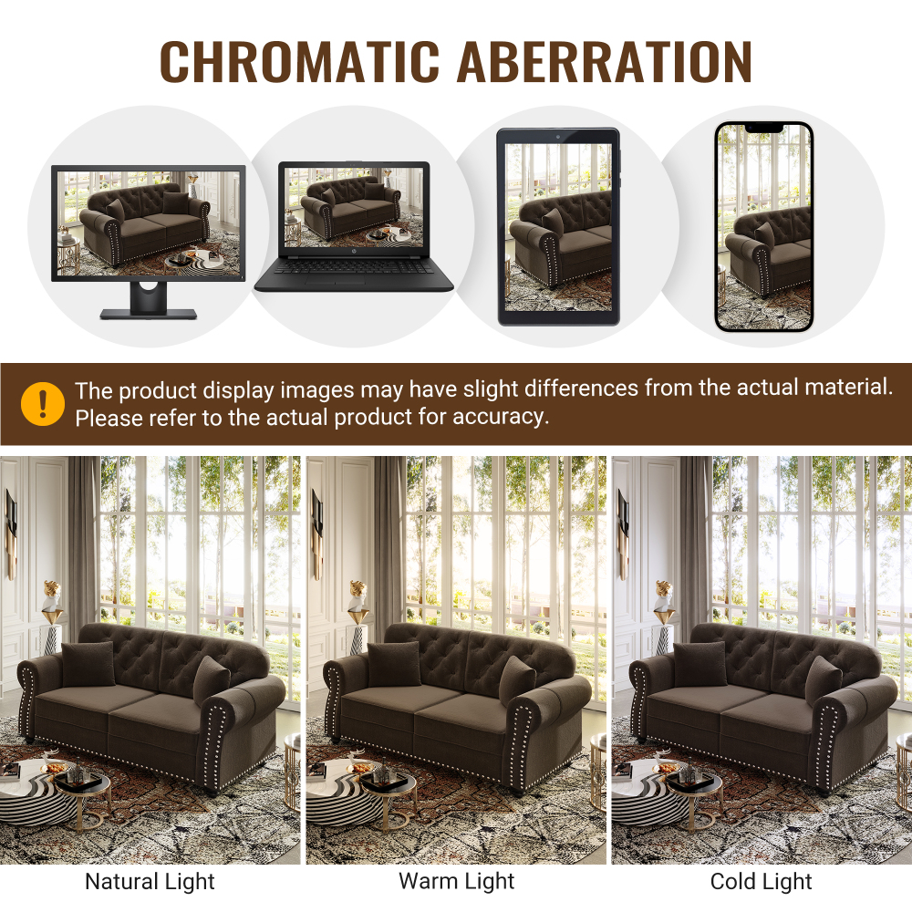 Mid-Century Modern Velvet Sofa Set with Nailhead Trim, Chesterfield Tufted Couch with Rolled Arms & Ottoman