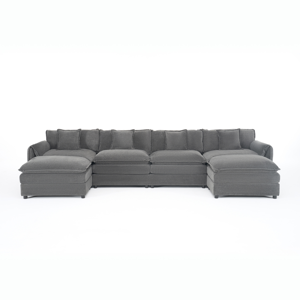 Oversized Modular Sectional Sofa U-Shaped Couch Set with 2 Movable Ottomans, Deep Seat Chenille Living Room Furniture, Grey