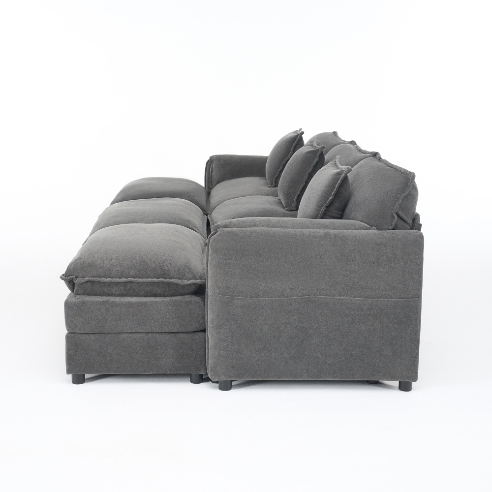 Oversized Deep Seat Modular Sectional Sofa with 3 Ottomans, Chenille Cloud Couch Sleeper for Living Room