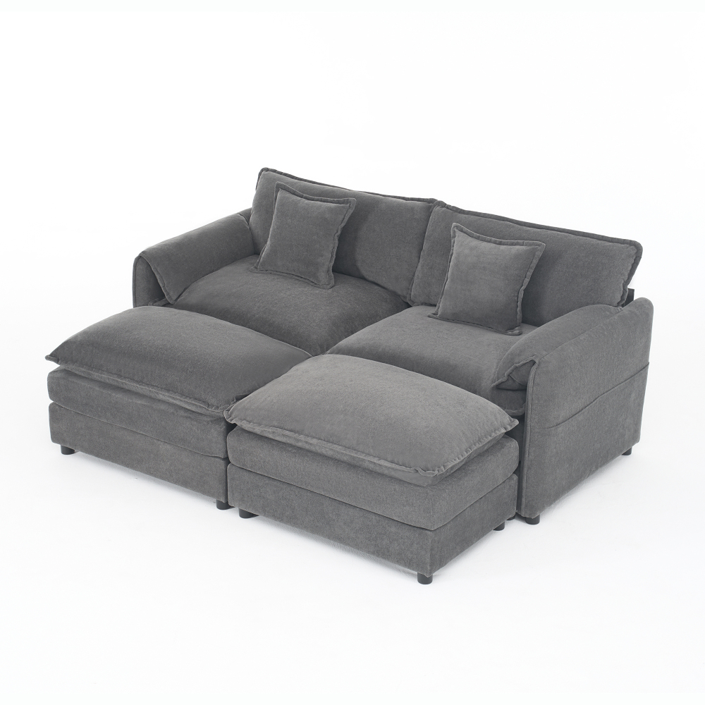 Grey Chenille Modular Sectional Sofa with 2 Ottomans - Deep Seat Cloud Couch for Living Room & Apartment