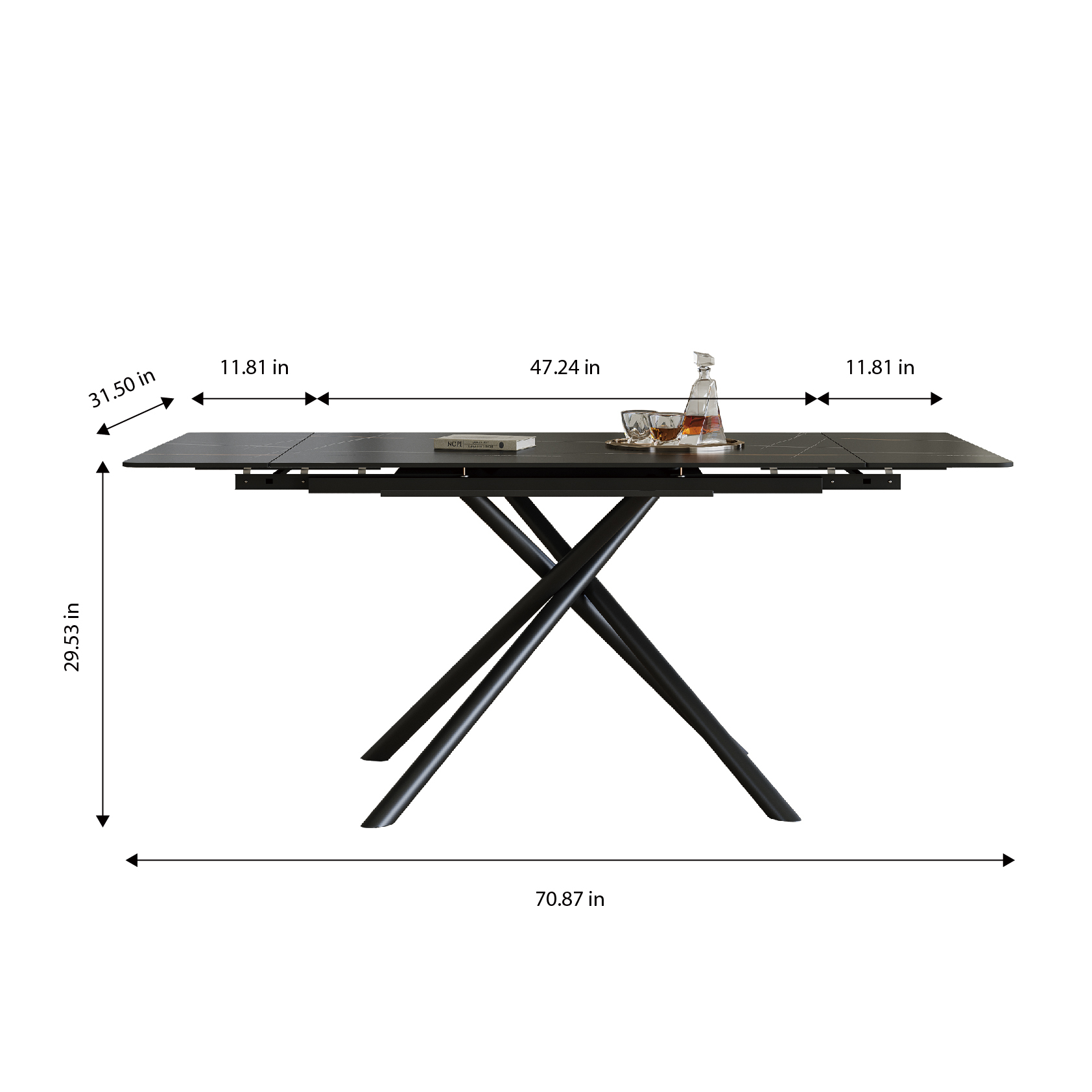 Retractable Sintered Stone Dining Table Set with 4 Chairs - Modern Black Extendable Kitchen Table & Faux Leather Seating