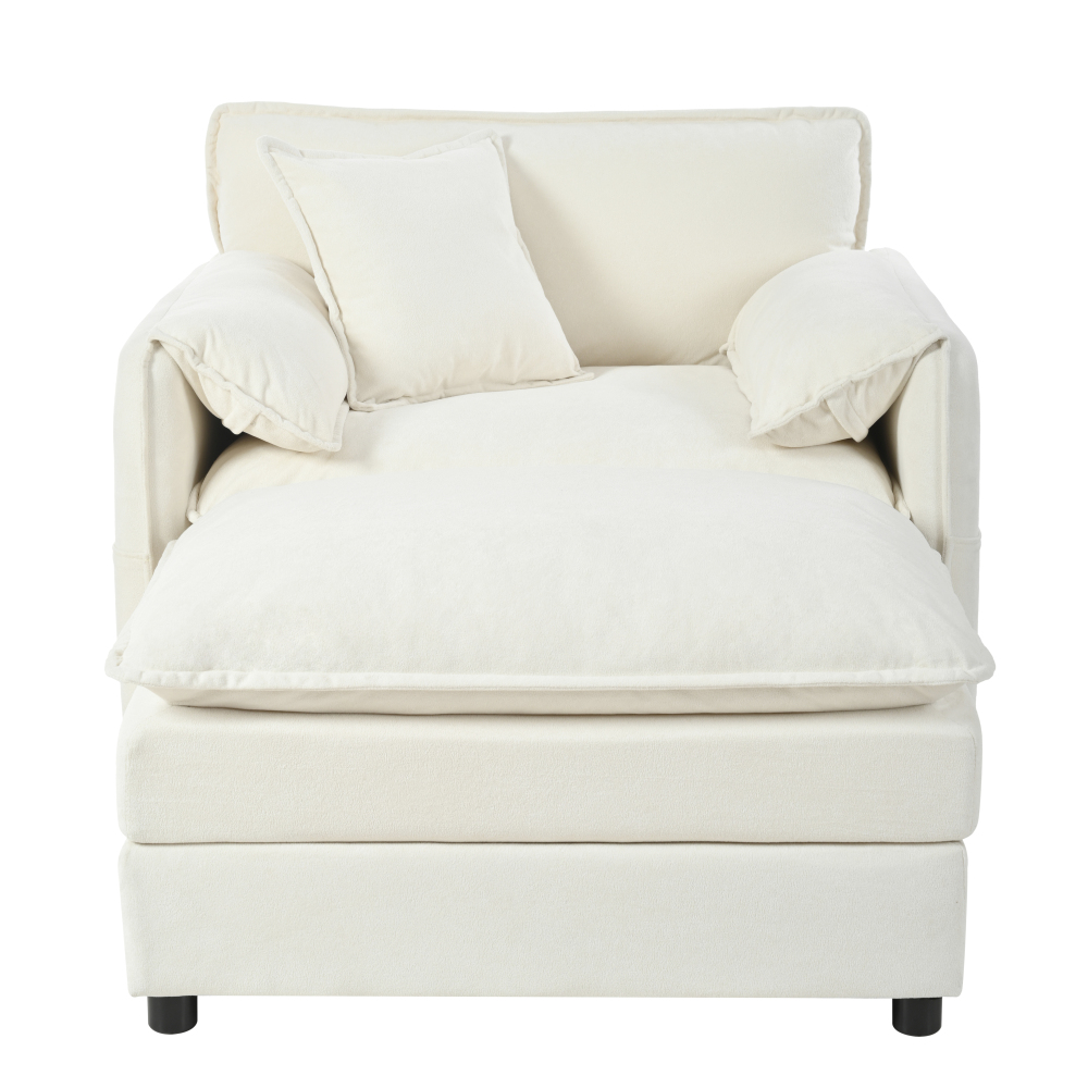 Modern Chenille Oversized Recliner Chair with Movable Ottoman - Modular Beige Lounge Sofa for Living Room & Bedroom