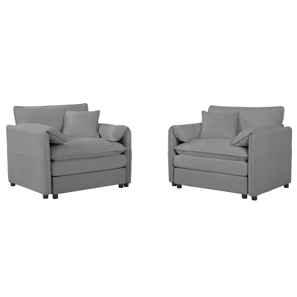 Set of 2 Oversized Chenille Accent Chairs - Modern Grey Single Sofa Armchairs with Deep Seat for Living Room & Bedroom