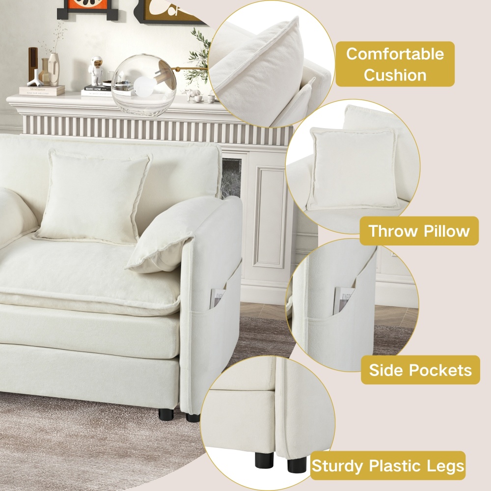 Modern Chenille Oversized Recliner Chair with Movable Ottoman - Modular Beige Lounge Sofa for Living Room & Bedroom