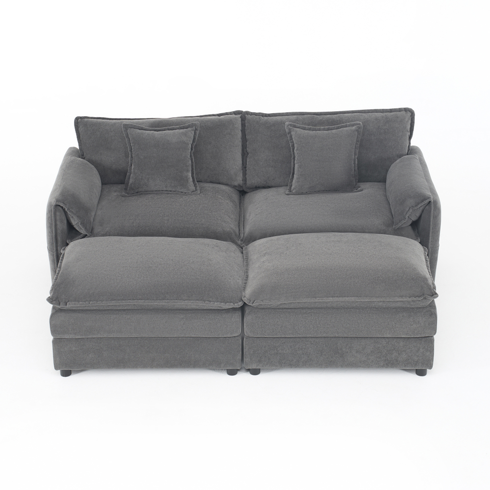 Grey Chenille Modular Sectional Sofa with 2 Ottomans - Deep Seat Cloud Couch for Living Room & Apartment