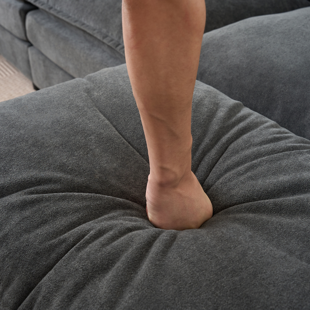 Oversized Deep Seat Sectional Sofa - Modern Chenille Cloud Couch, Large 3 Seater Modular Living Room Furniture with Pillows