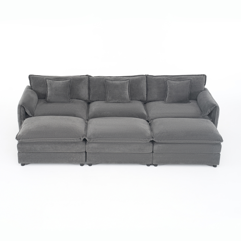 Oversized Deep Seat Modular Sectional Sofa with 3 Ottomans, Chenille Cloud Couch Sleeper for Living Room