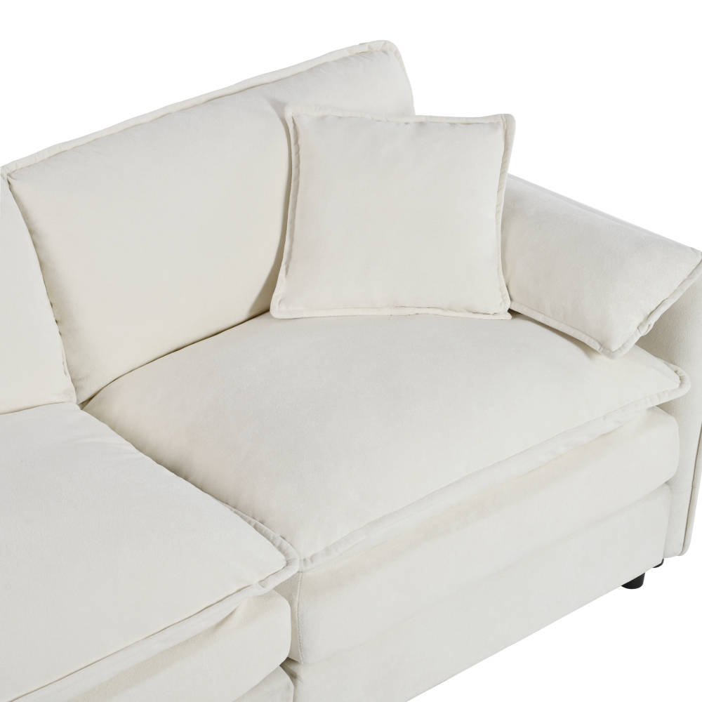 Modern Chenille Oversized Recliner Chair with Movable Ottoman - Modular Beige Lounge Sofa for Living Room & Bedroom