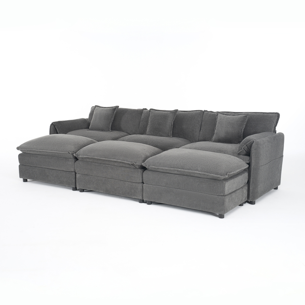 Oversized Deep Seat Modular Sectional Sofa with 3 Ottomans, Chenille Cloud Couch Sleeper for Living Room