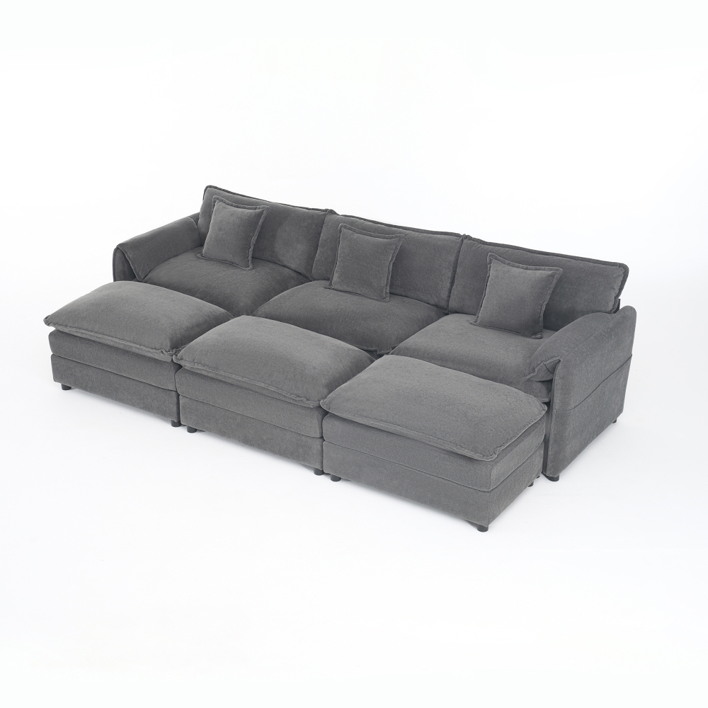 Oversized Deep Seat Modular Sectional Sofa with 3 Ottomans, Chenille Cloud Couch Sleeper for Living Room