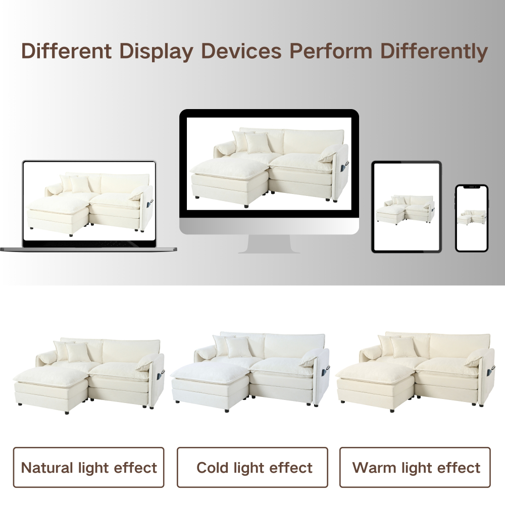 Modern Chenille Oversized Recliner Chair with Movable Ottoman - Modular Beige Lounge Sofa for Living Room & Bedroom