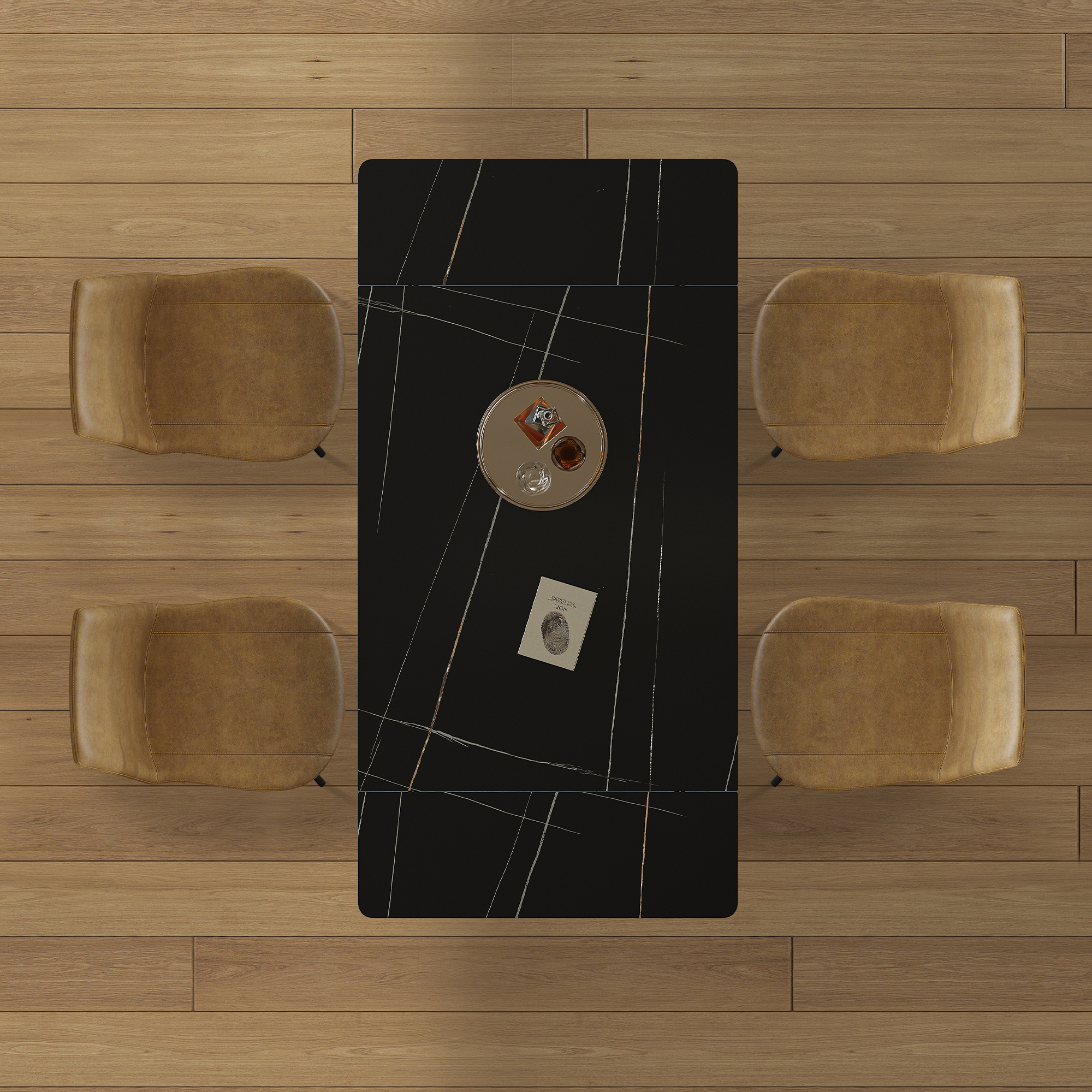 Retractable Sintered Stone Dining Table Set with 4 Chairs - Modern Black Extendable Kitchen Table & Faux Leather Seating