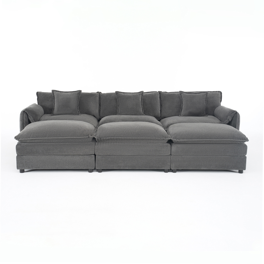 Oversized Deep Seat Modular Sectional Sofa with 3 Ottomans, Chenille Cloud Couch Sleeper for Living Room