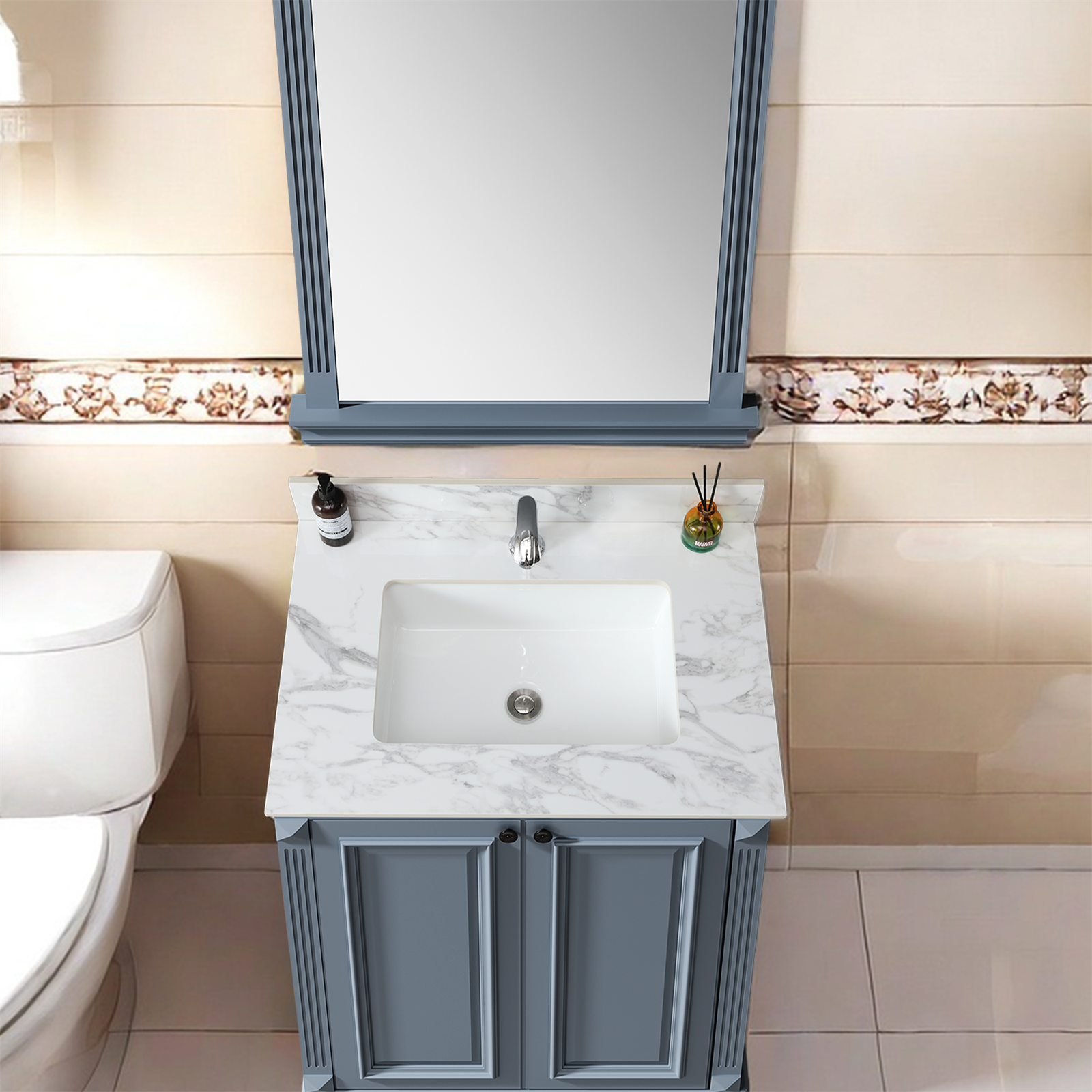 31"x22" Sintered Stone Bathroom Vanity Top with Rectangular Undermount Ceramic Sink & Backsplash – Carrara White Countertop for Modern & Traditional Vanities