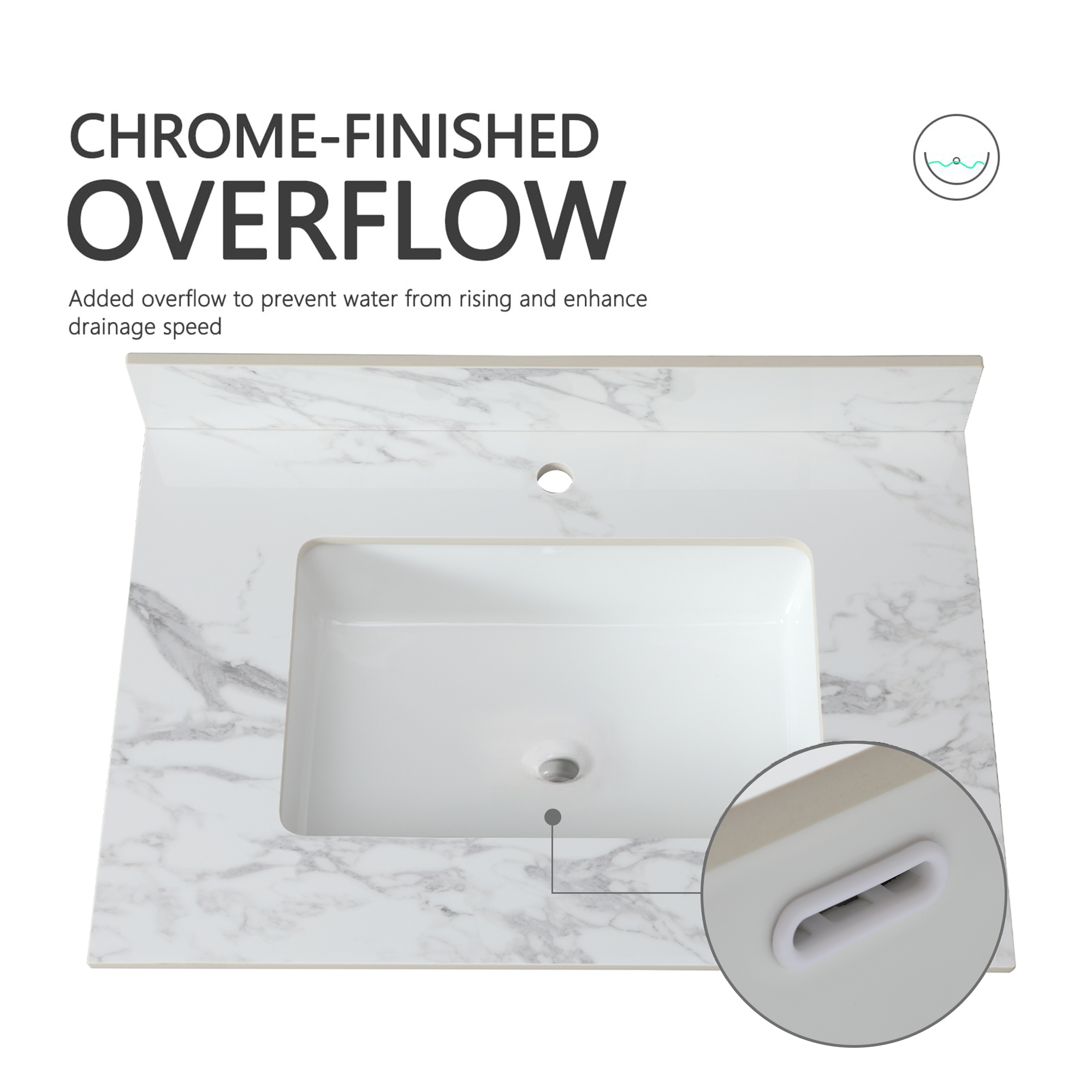 31"x22" Sintered Stone Bathroom Vanity Top with Rectangular Undermount Ceramic Sink & Backsplash – Carrara White Countertop for Modern & Traditional Vanities