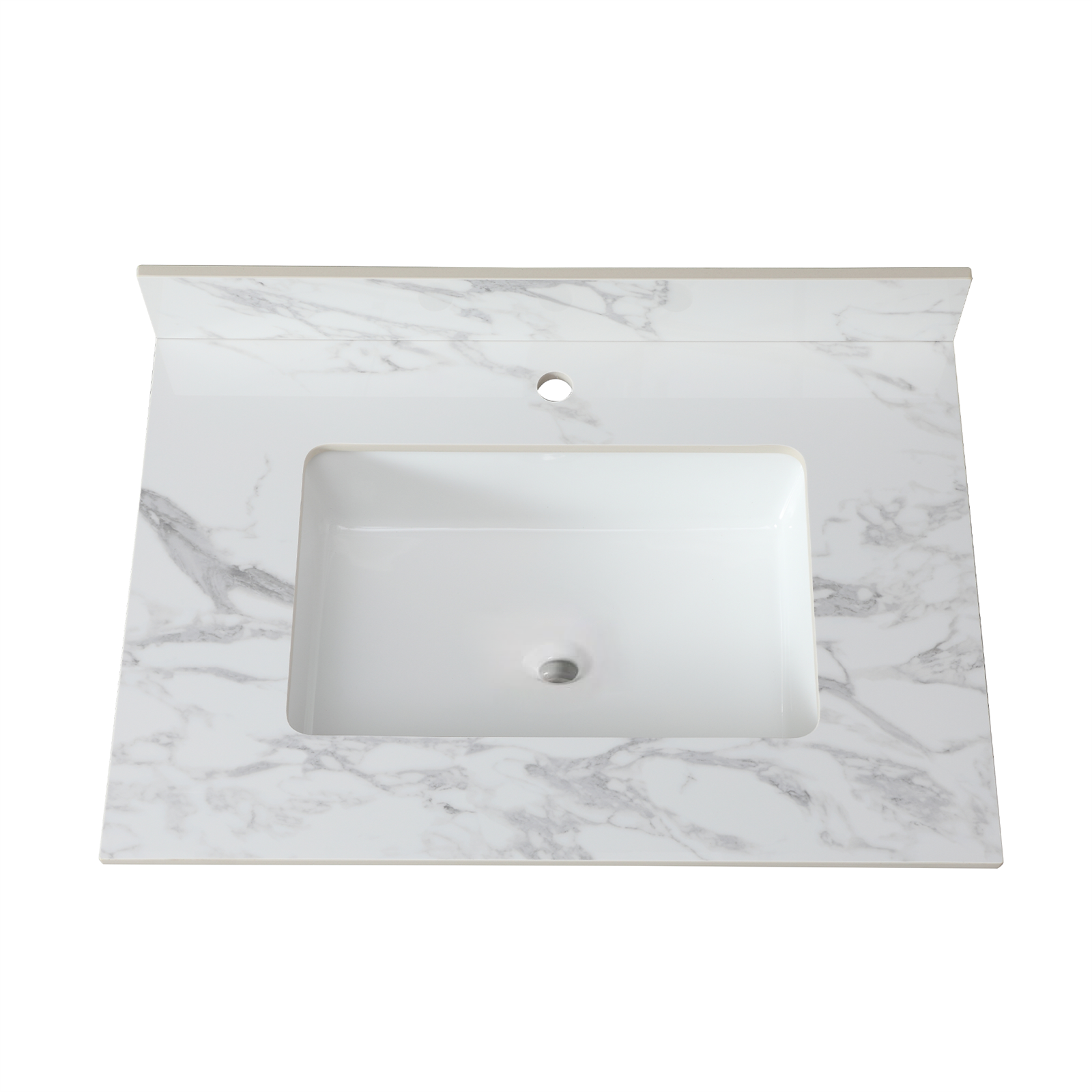31"x22" Sintered Stone Bathroom Vanity Top with Rectangular Undermount Ceramic Sink & Backsplash – Carrara White Countertop for Modern & Traditional Vanities