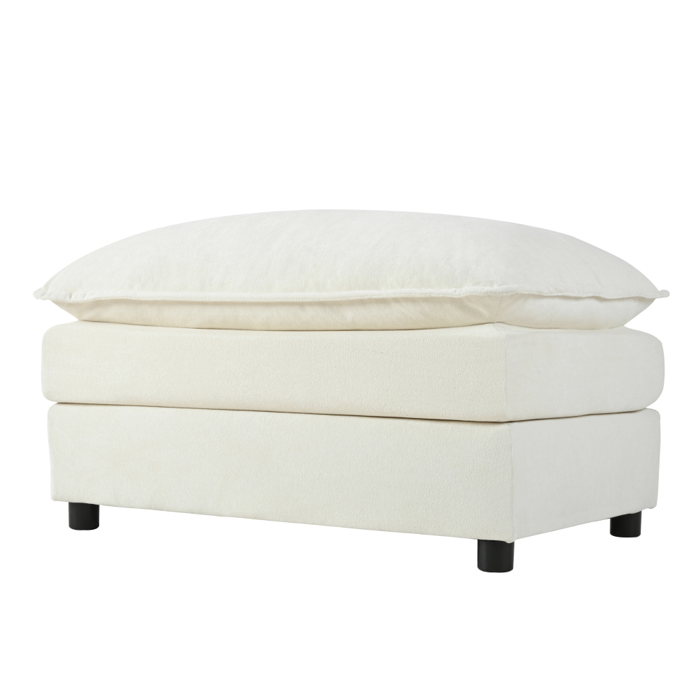 Modern Chenille Oversized Recliner Chair with Movable Ottoman - Modular Beige Lounge Sofa for Living Room & Bedroom