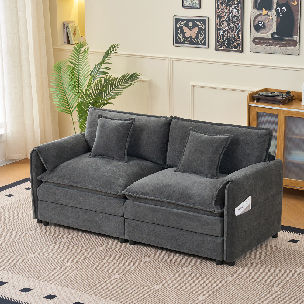 Oversized Chenille Loveseat Sofa with Deep Seat, Modern Cloud Couch for Living Room & Bedroom, Grey