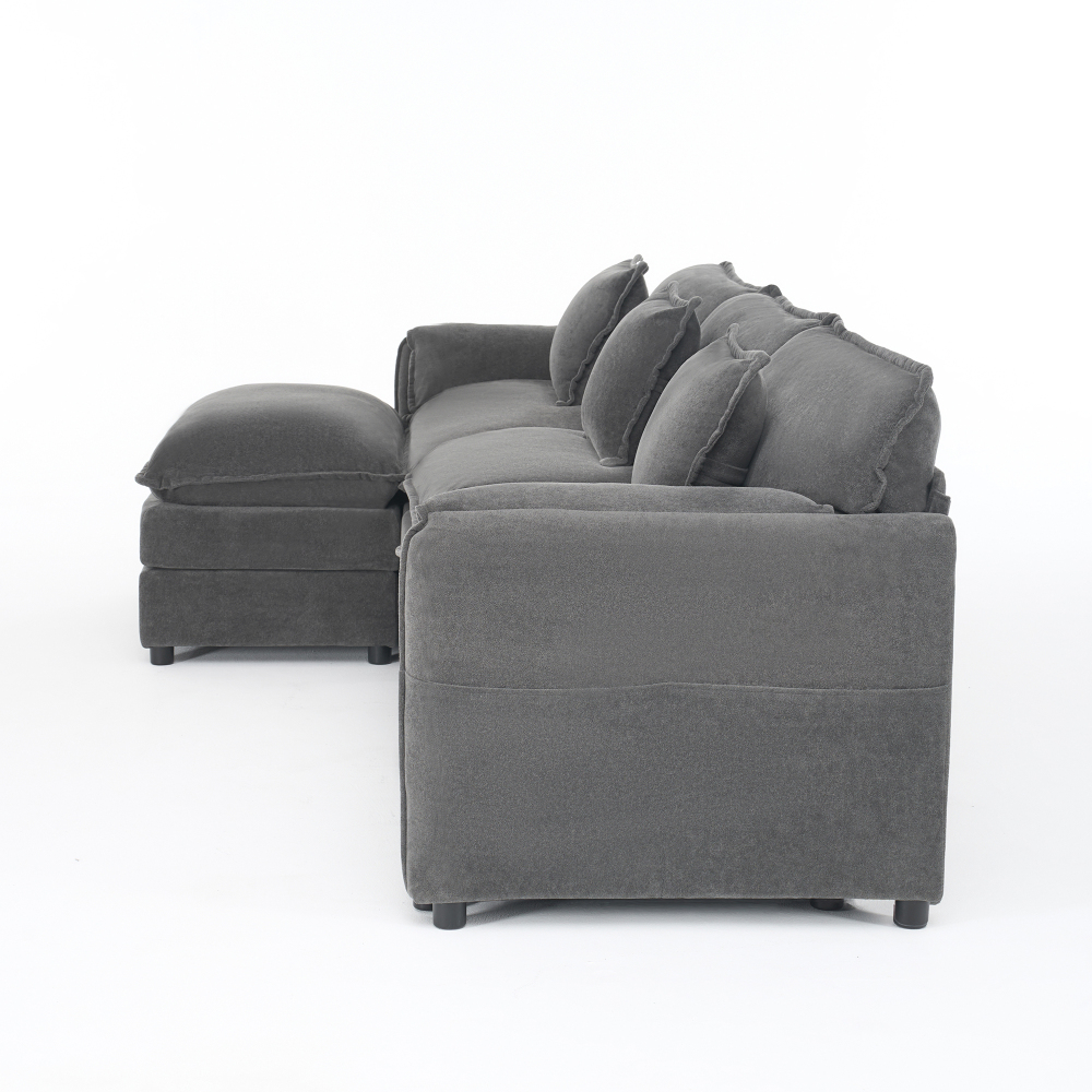 Oversized Modular Sectional Sofa with Movable Ottoman - Deep Seat Chenille L-Shaped Couch Set for Living Room, Grey