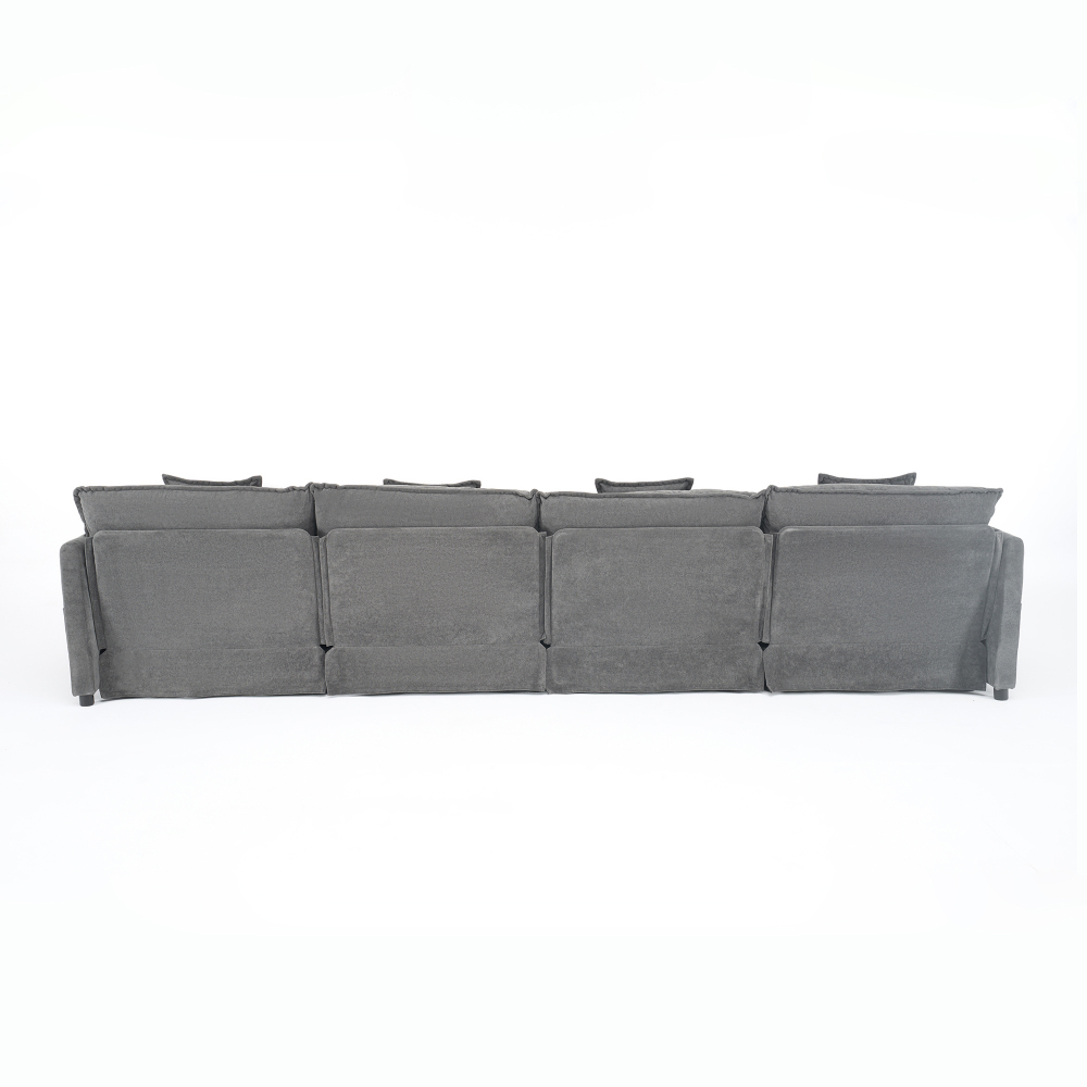 Oversized Modular Sectional Sofa U-Shaped Couch Set with 2 Movable Ottomans, Deep Seat Chenille Living Room Furniture, Grey
