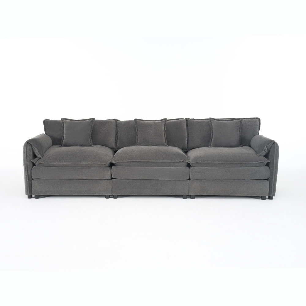 Oversized Deep Seat Sectional Sofa - Modern Chenille Cloud Couch, Large 3 Seater Modular Living Room Furniture with Pillows