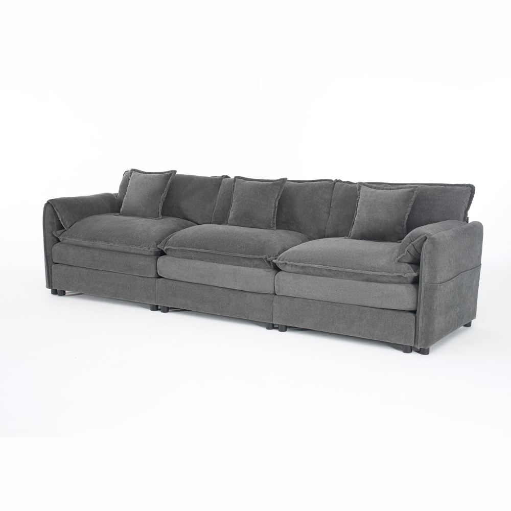 Oversized Deep Seat Sectional Sofa - Modern Chenille Cloud Couch, Large 3 Seater Modular Living Room Furniture with Pillows