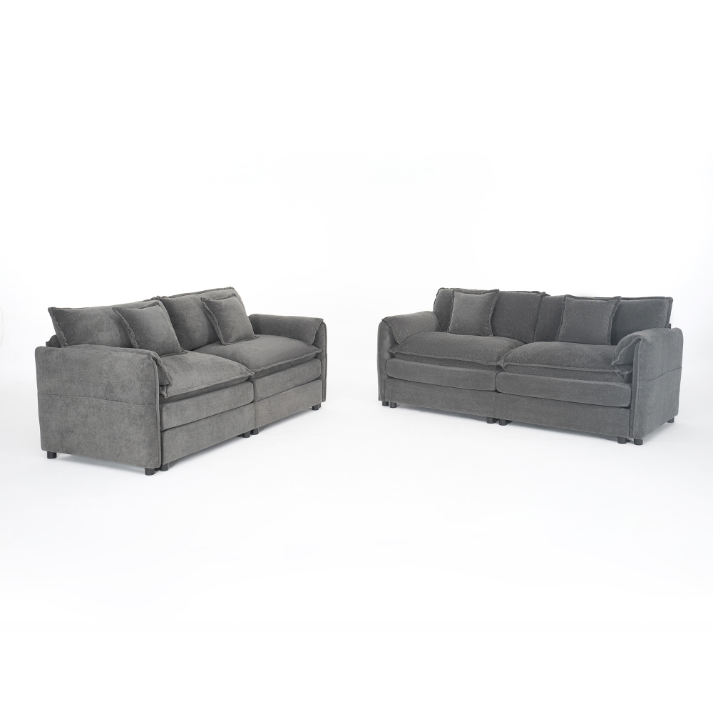 Oversized Deep Seat Luxury Chenille Sofa Set, Modern Grey Modular Loveseat Couches with 4 Pillows for Living Room