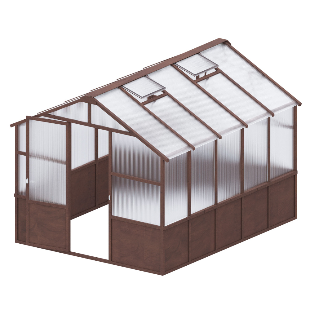 8x10 FT Premium Cedar Wood Greenhouse Kit with 6mm Polycarbonate Panels - Walk-in Garden House with Adjustable Vents & Lockable Door for Backyard