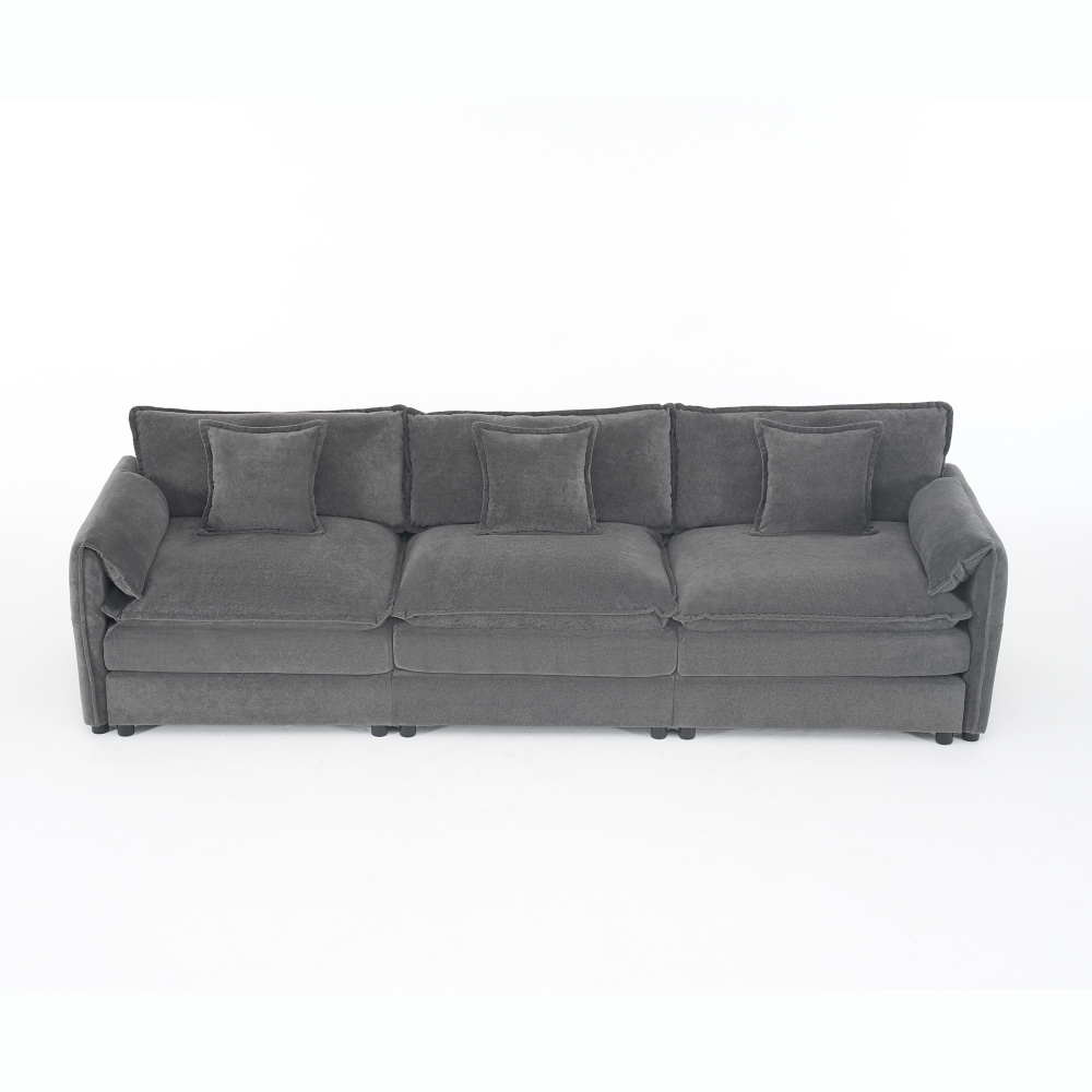 Oversized Deep Seat Sectional Sofa - Modern Chenille Cloud Couch, Large 3 Seater Modular Living Room Furniture with Pillows